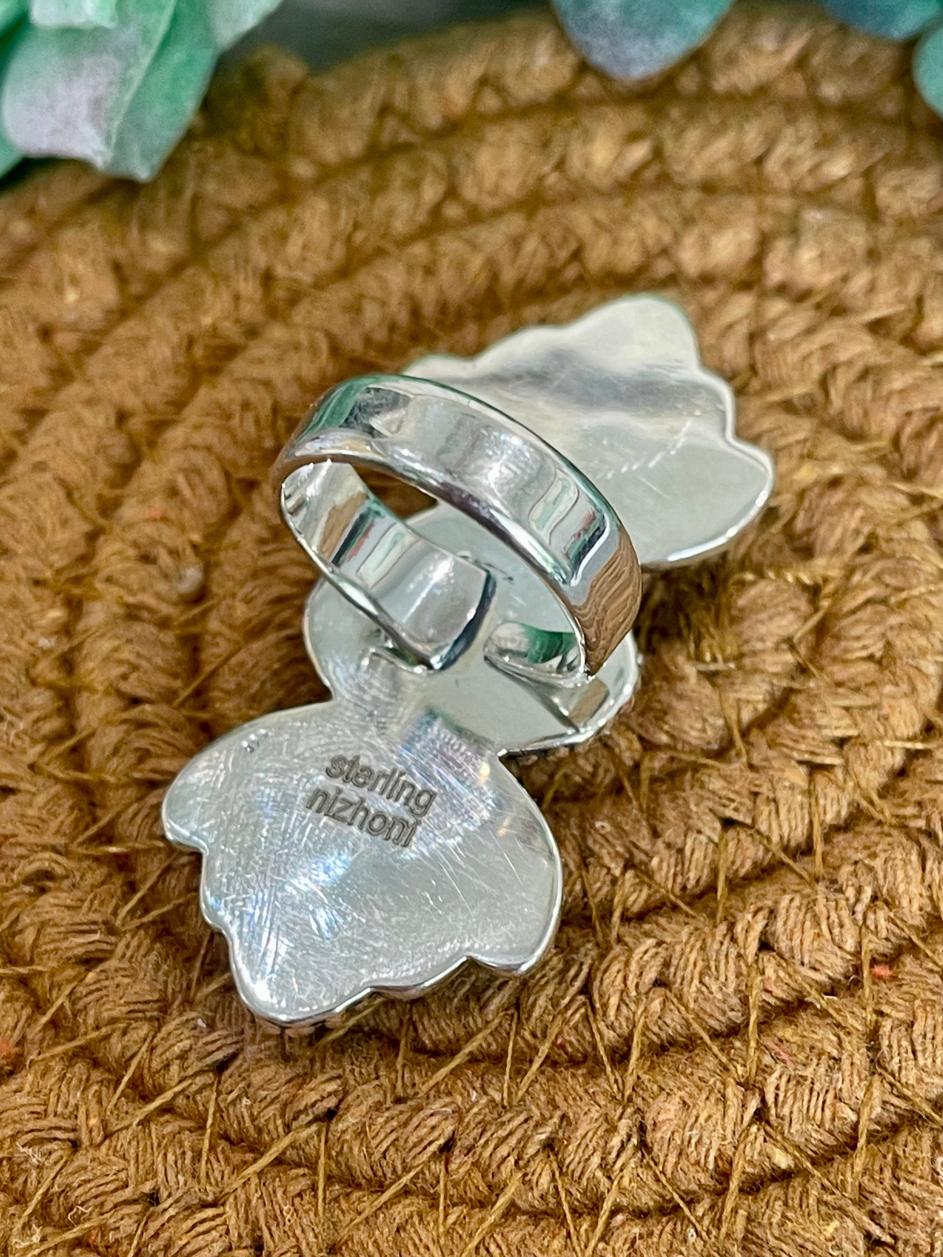 Southwest Handmade Palomino Variscite & Sterling Silver Adjustable 3 Stone Ring