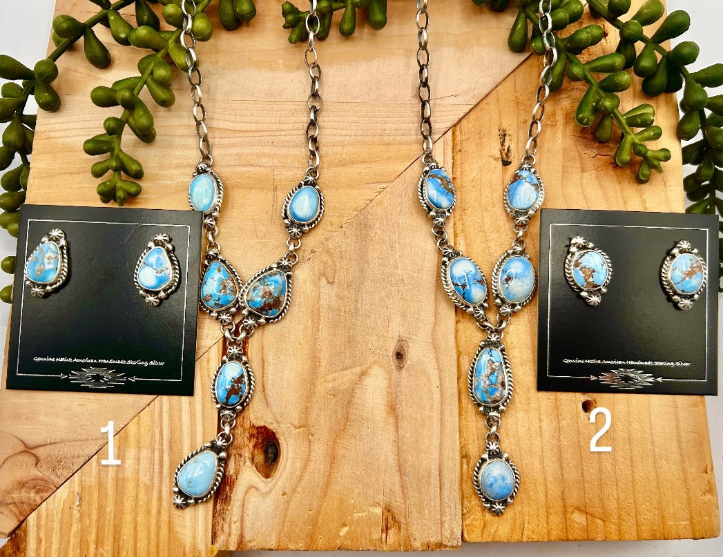 Navajo Made Golden Hill Turquoise & Sterling Silver Necklace Set