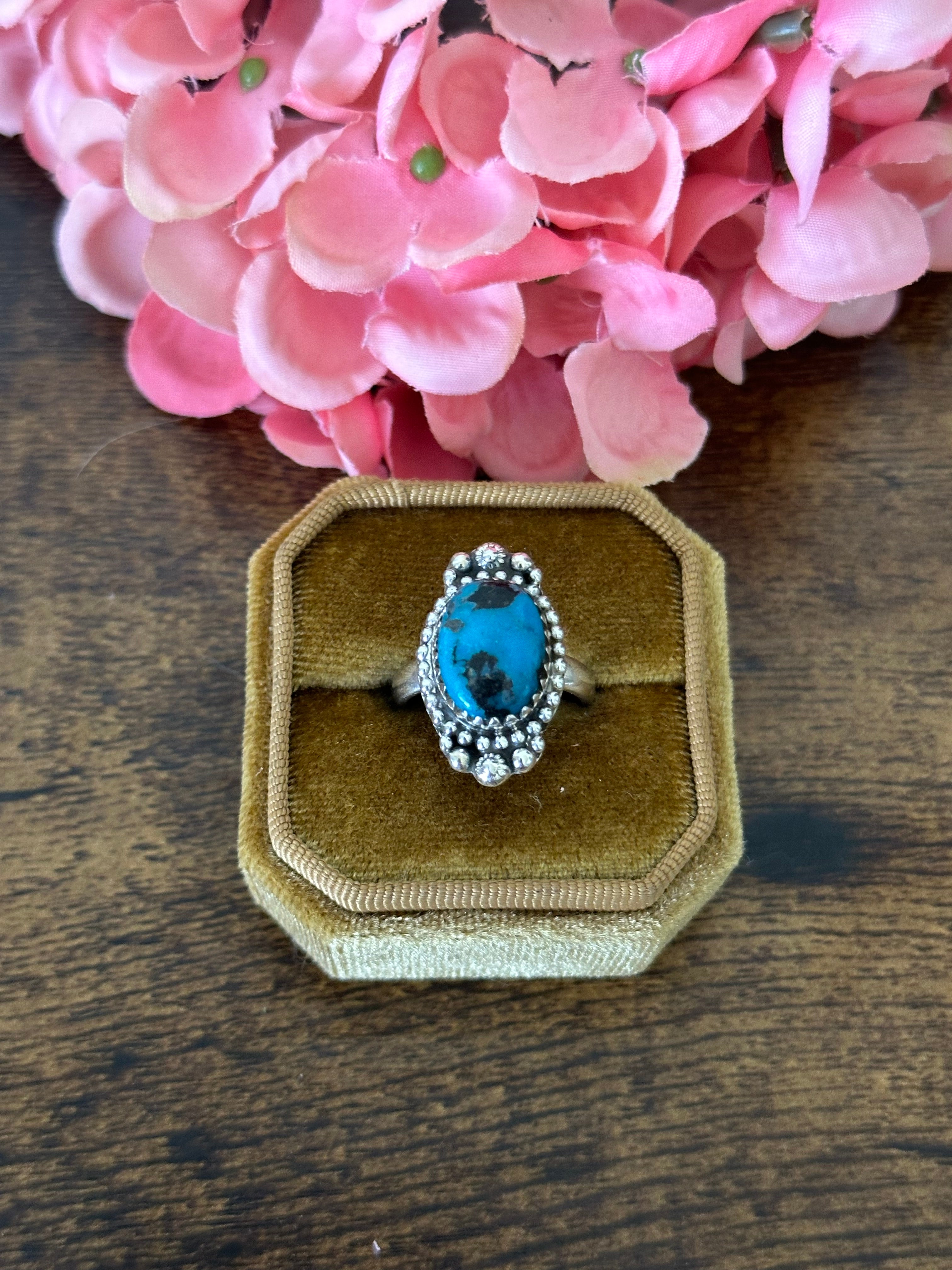 Southwest Handmade Kingman Turquoise & Sterling Silver Ring Size 7