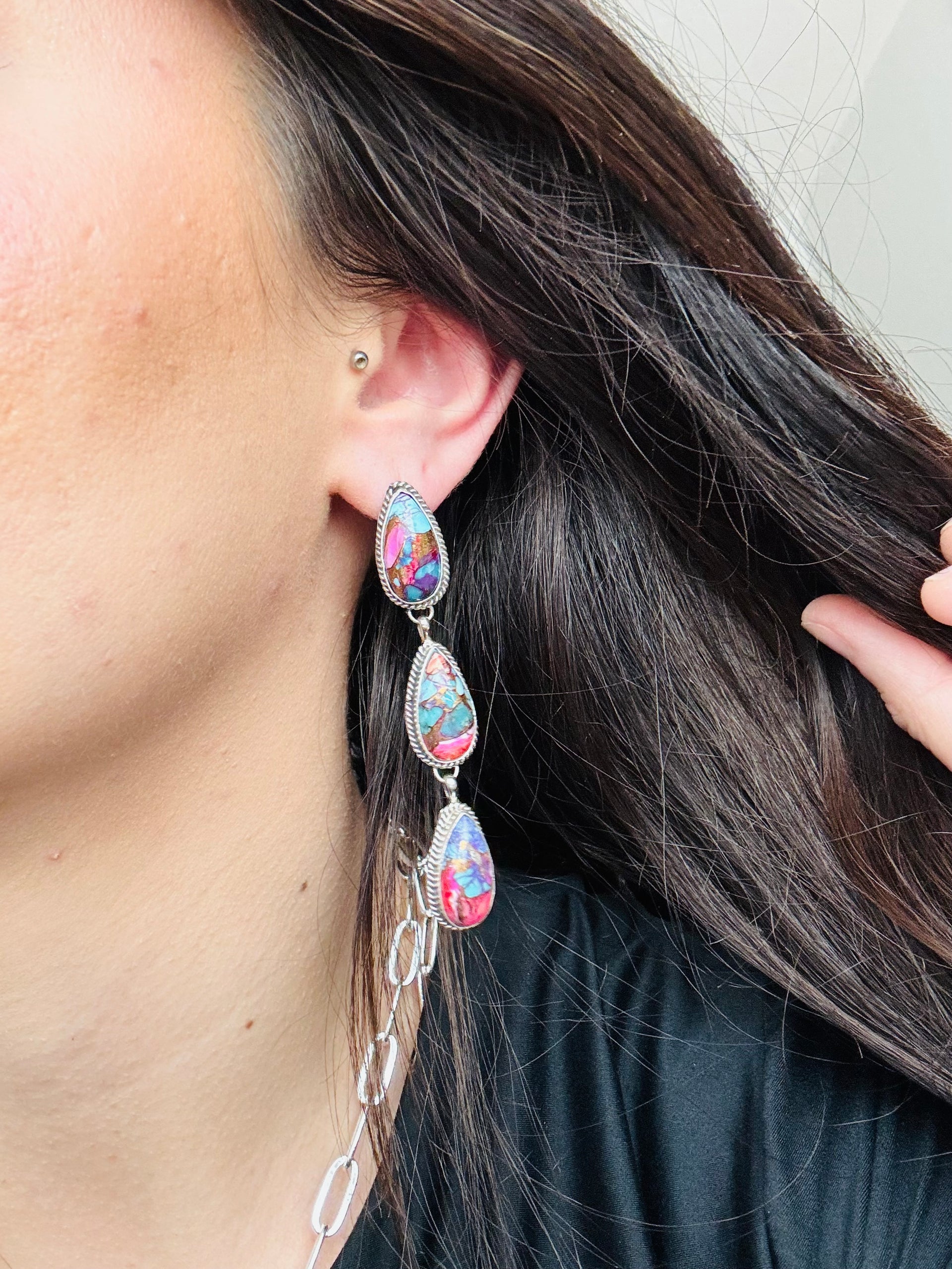 Navajo Made Purple Mohave Turquoise & Sterling Silver Post Earrings