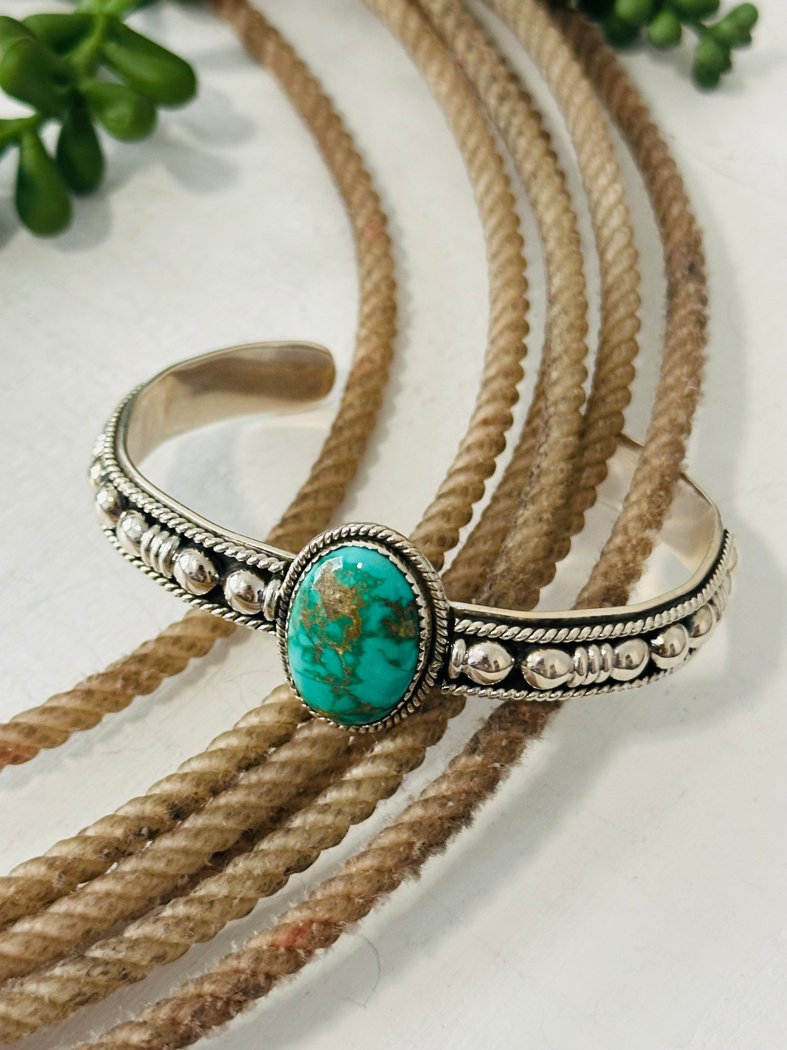 Southwest Made Emerald Valley Turquoise & Sterling Silver Cuff Bracelet