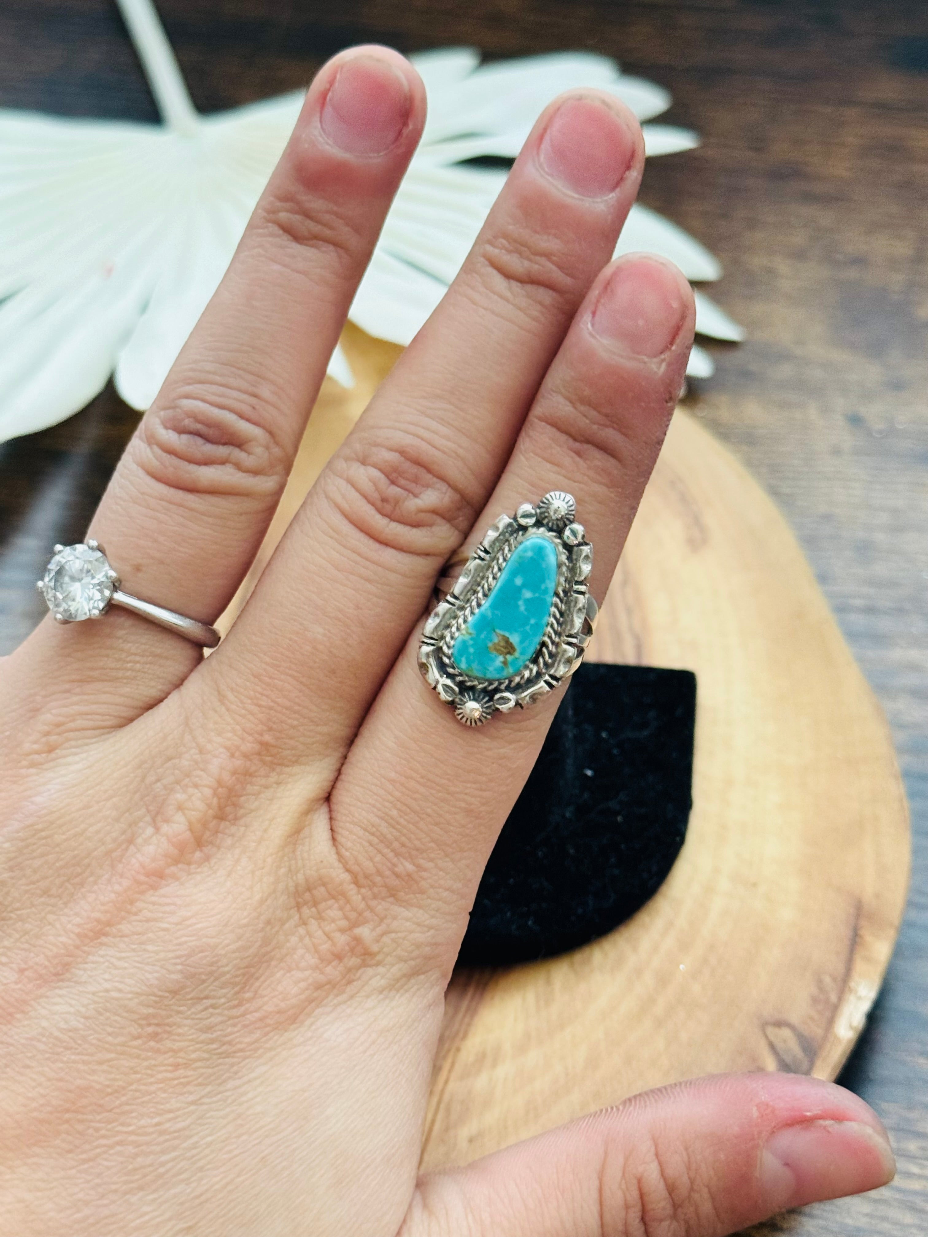 Navajo Made Kingman Turquoise & Sterling Silver Ring Size 5.75