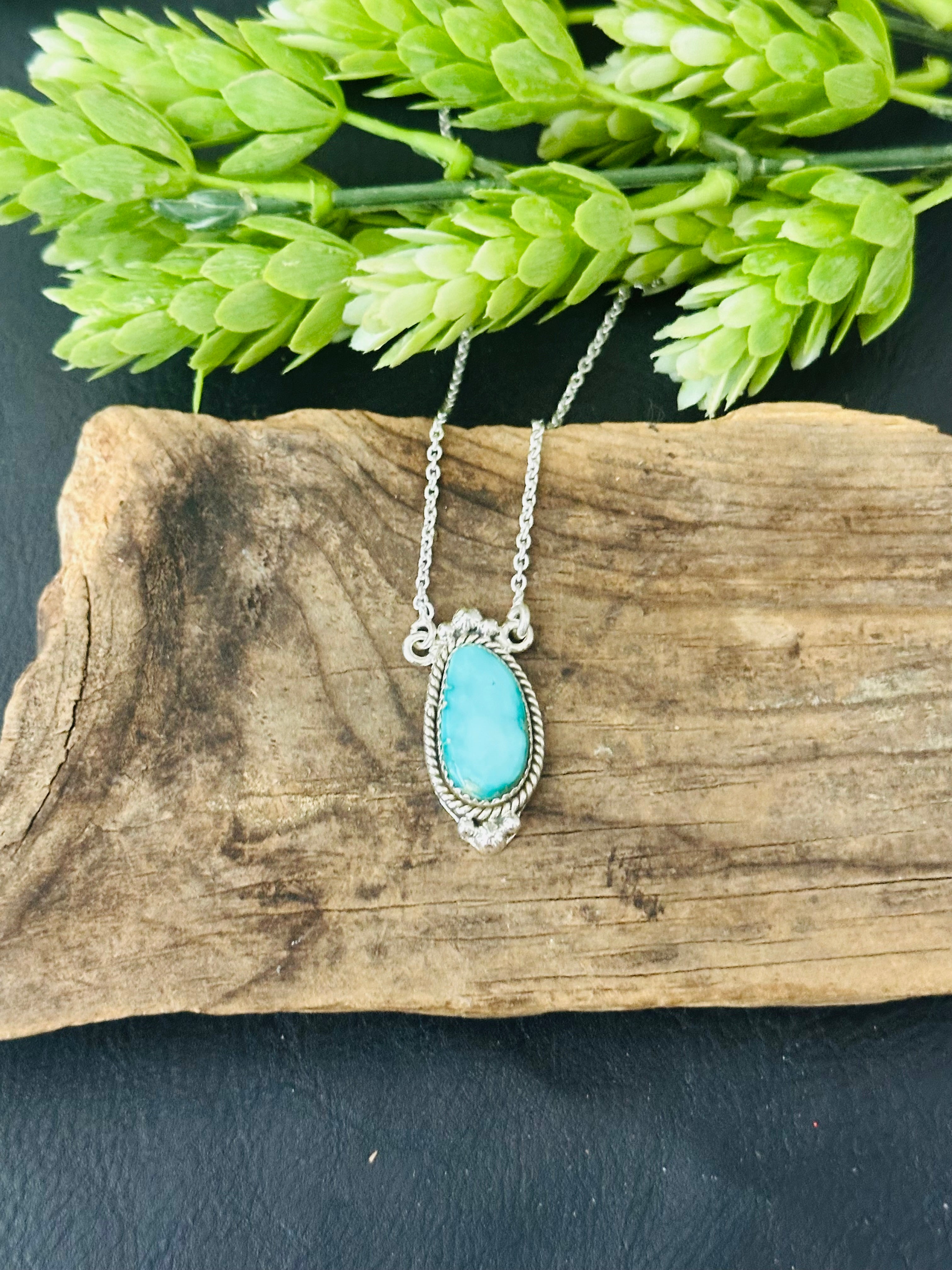 Southwest Handmade Emerald Valley Turquoise & Sterling Silver Necklace