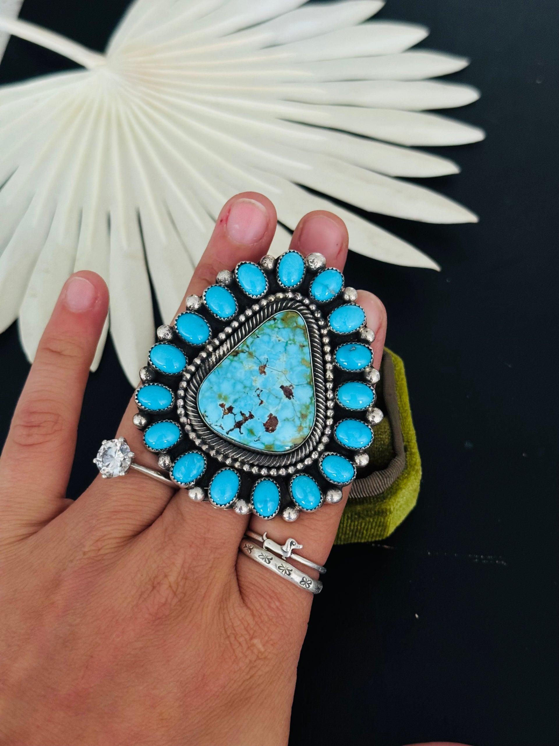 Hemerson Brown Birds Eye Kingman Turquoise & Sterling Silver Adjustable Cluster Ring