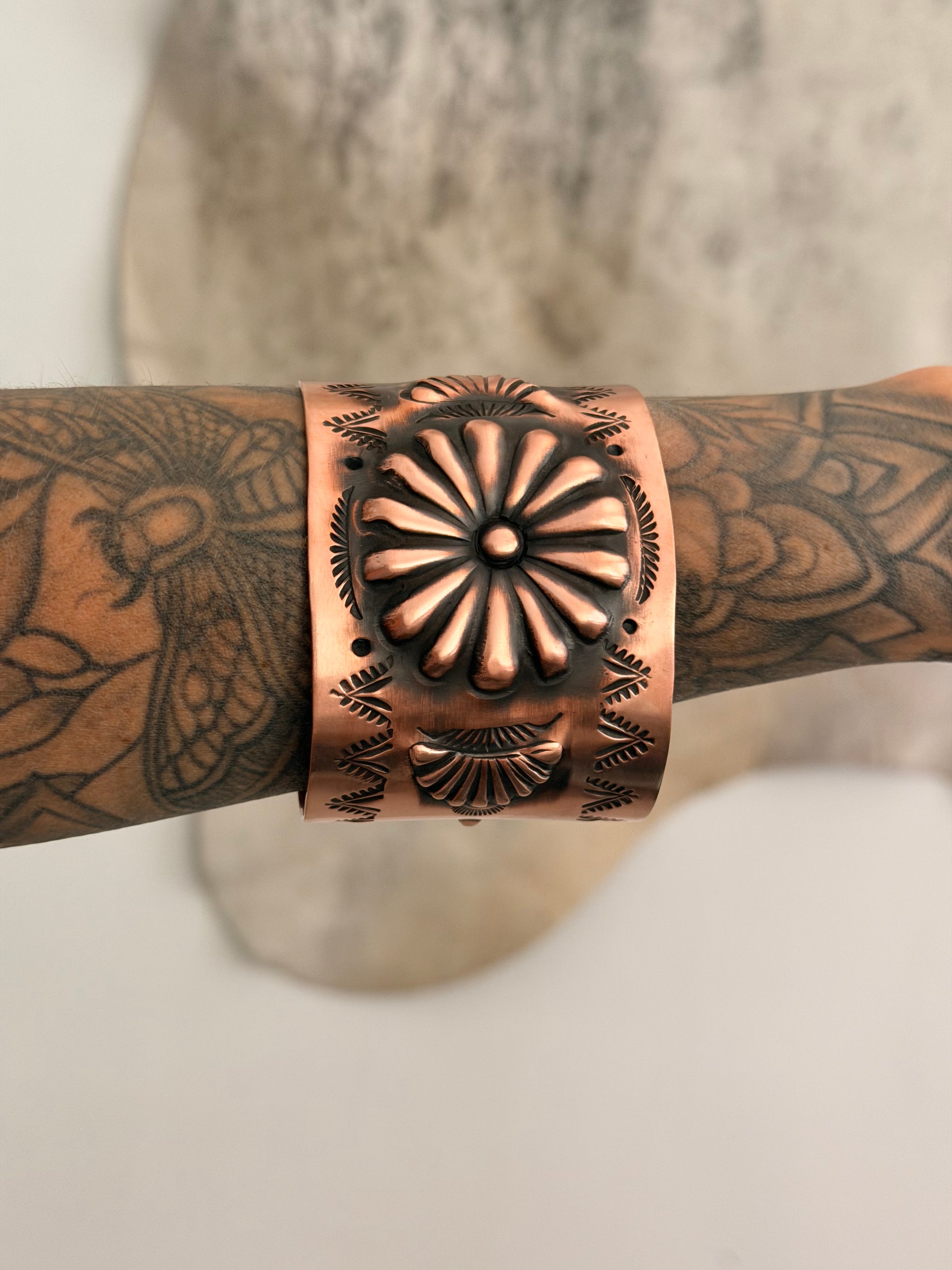 Elvira Bill Copper Stamped Concho Cuff Bracelet