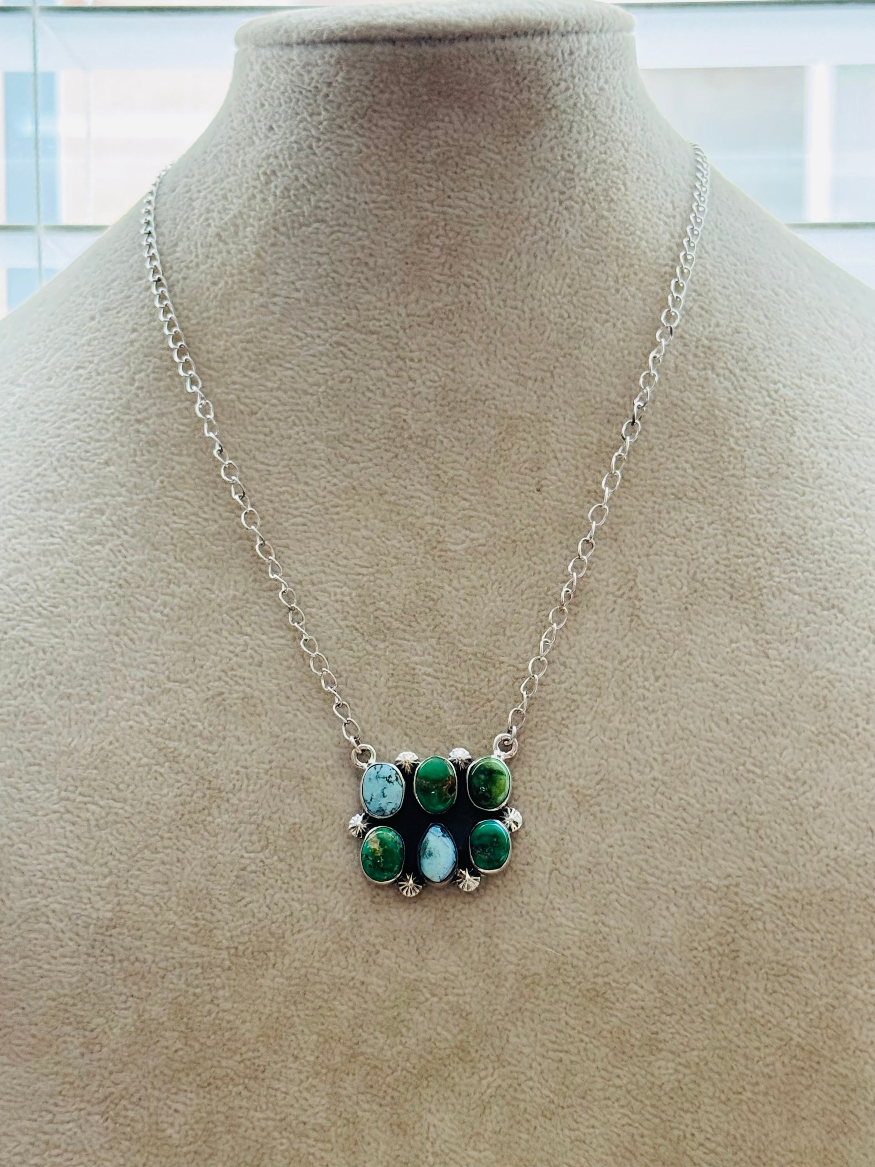 Southwest Handmade Multi Stone & Sterling Silver Cluster Necklace