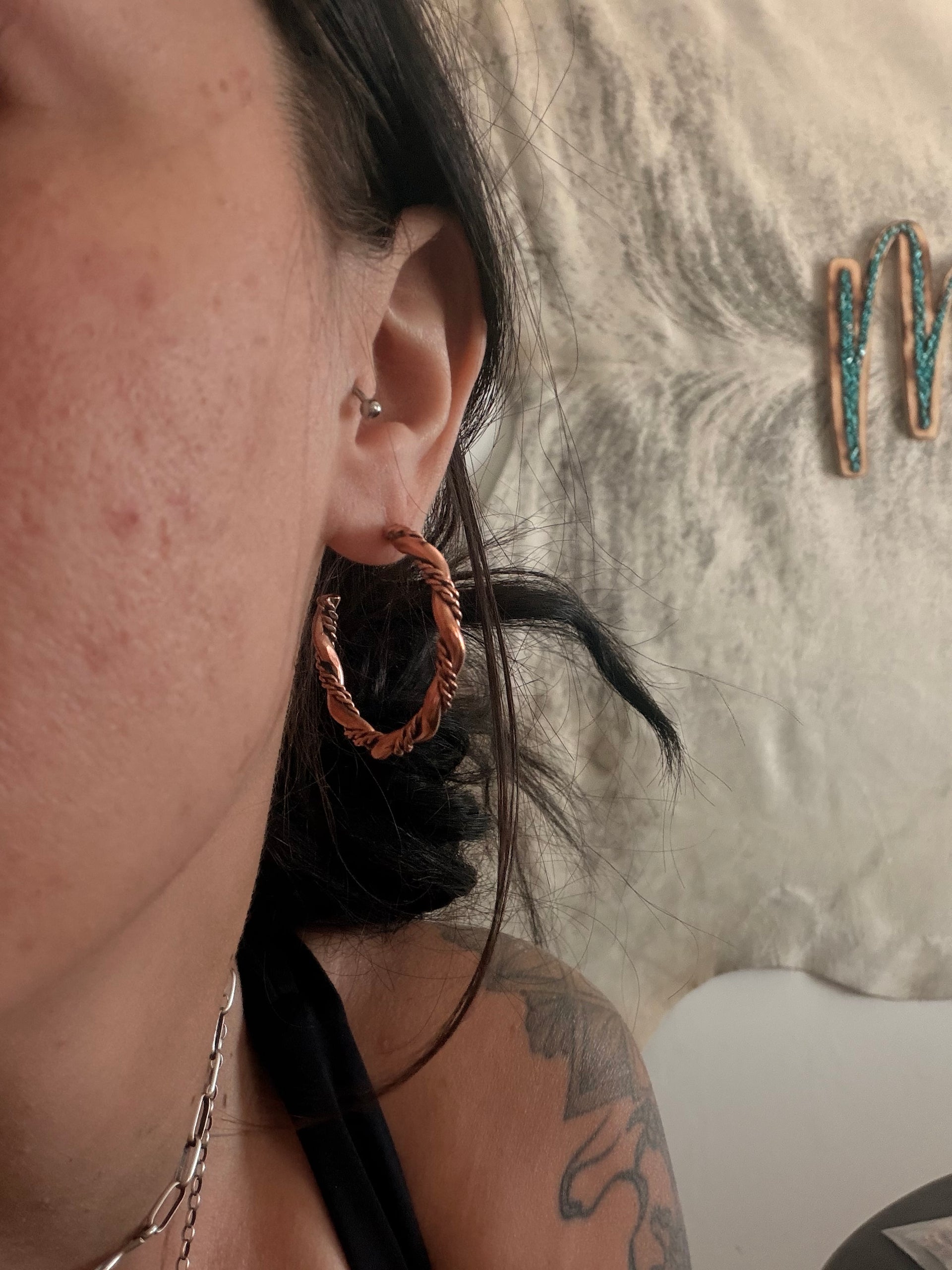 Navajo Made Copper Dangle Hoop Earrings