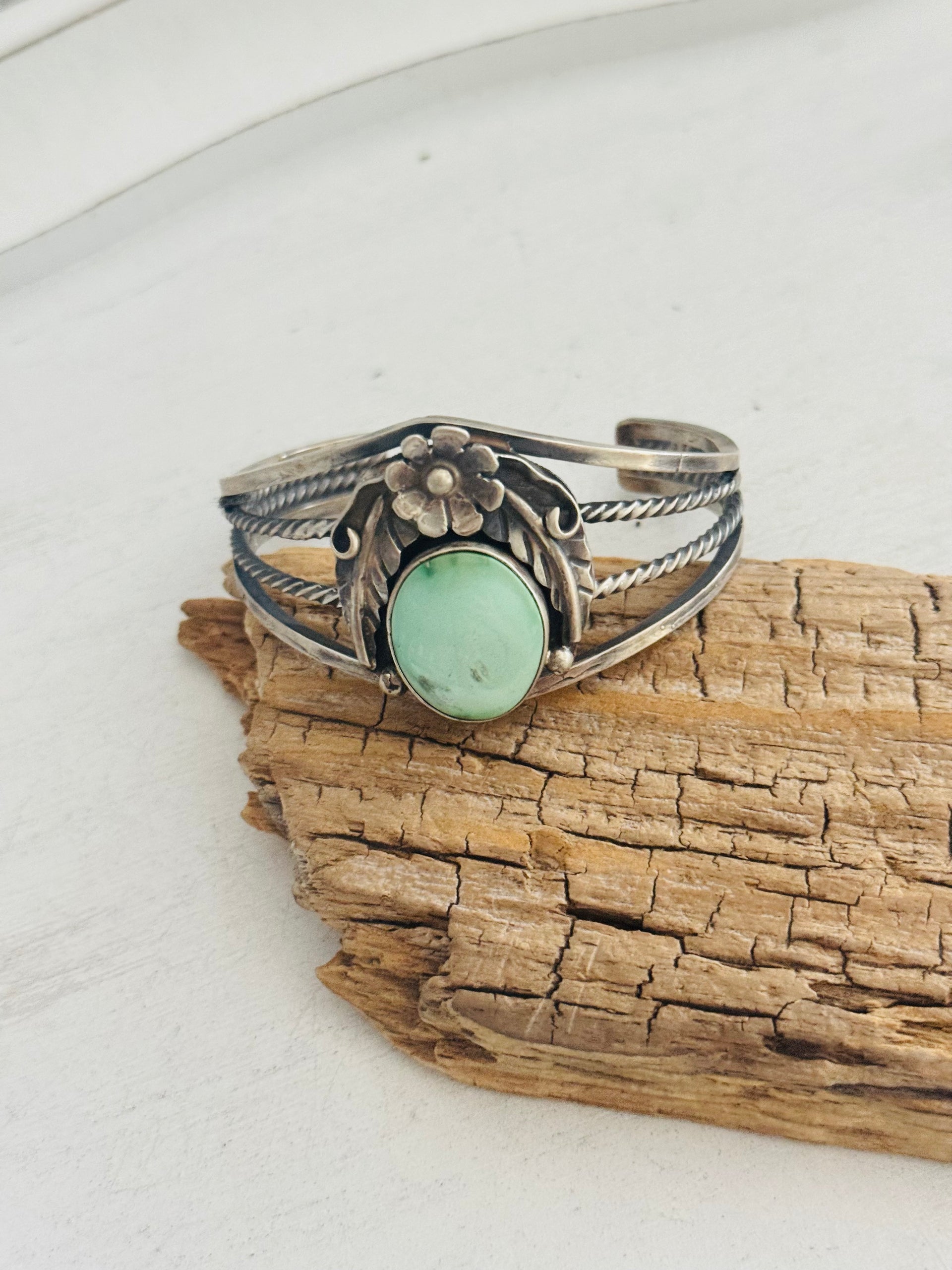 Navajo Made Emerald Valley Turquoise & Sterling Silver Cuff Bracelet