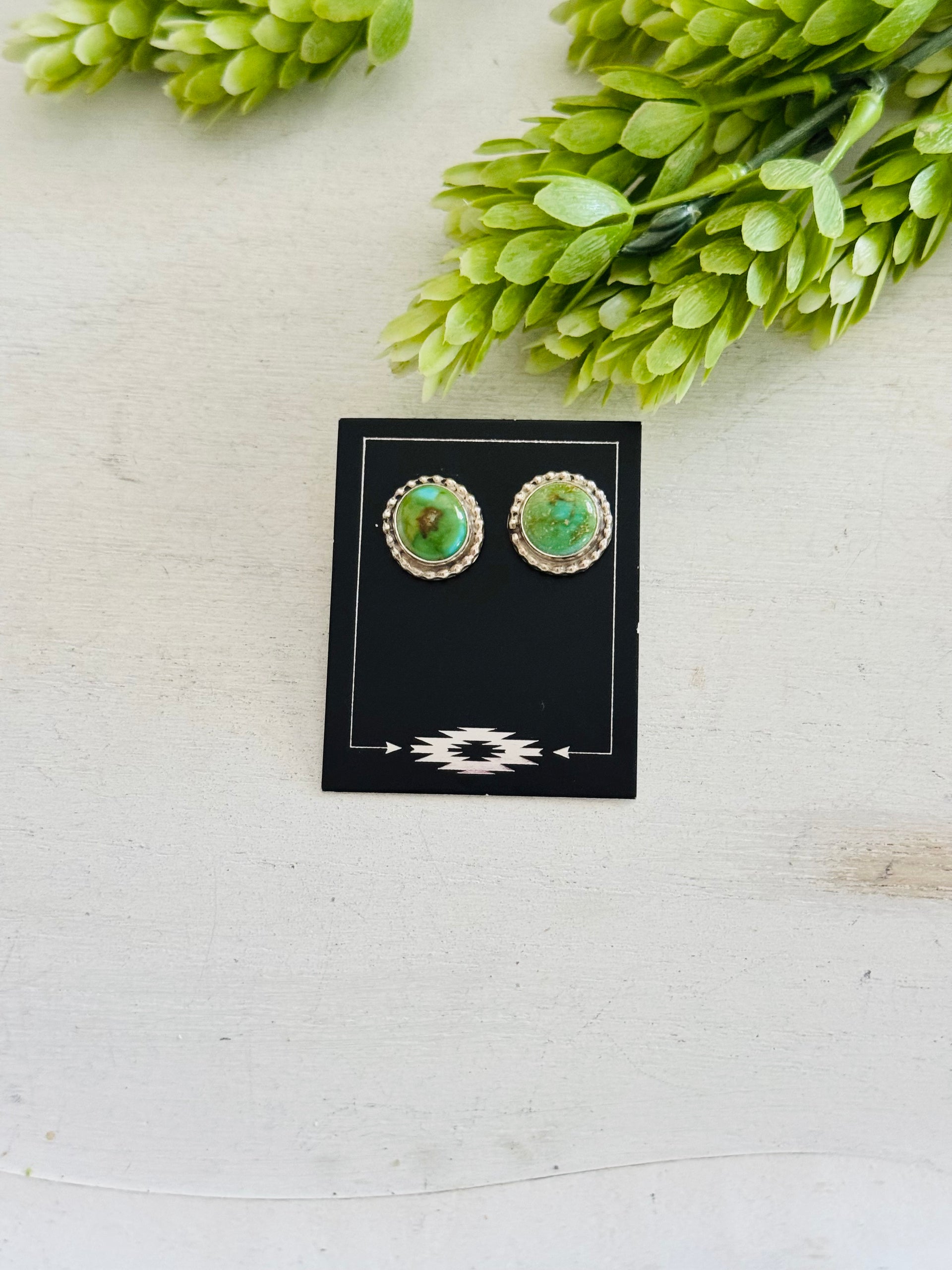 Navajo Made Sonoran Mountain Turquoise & Sterling Silver Post Earrings
