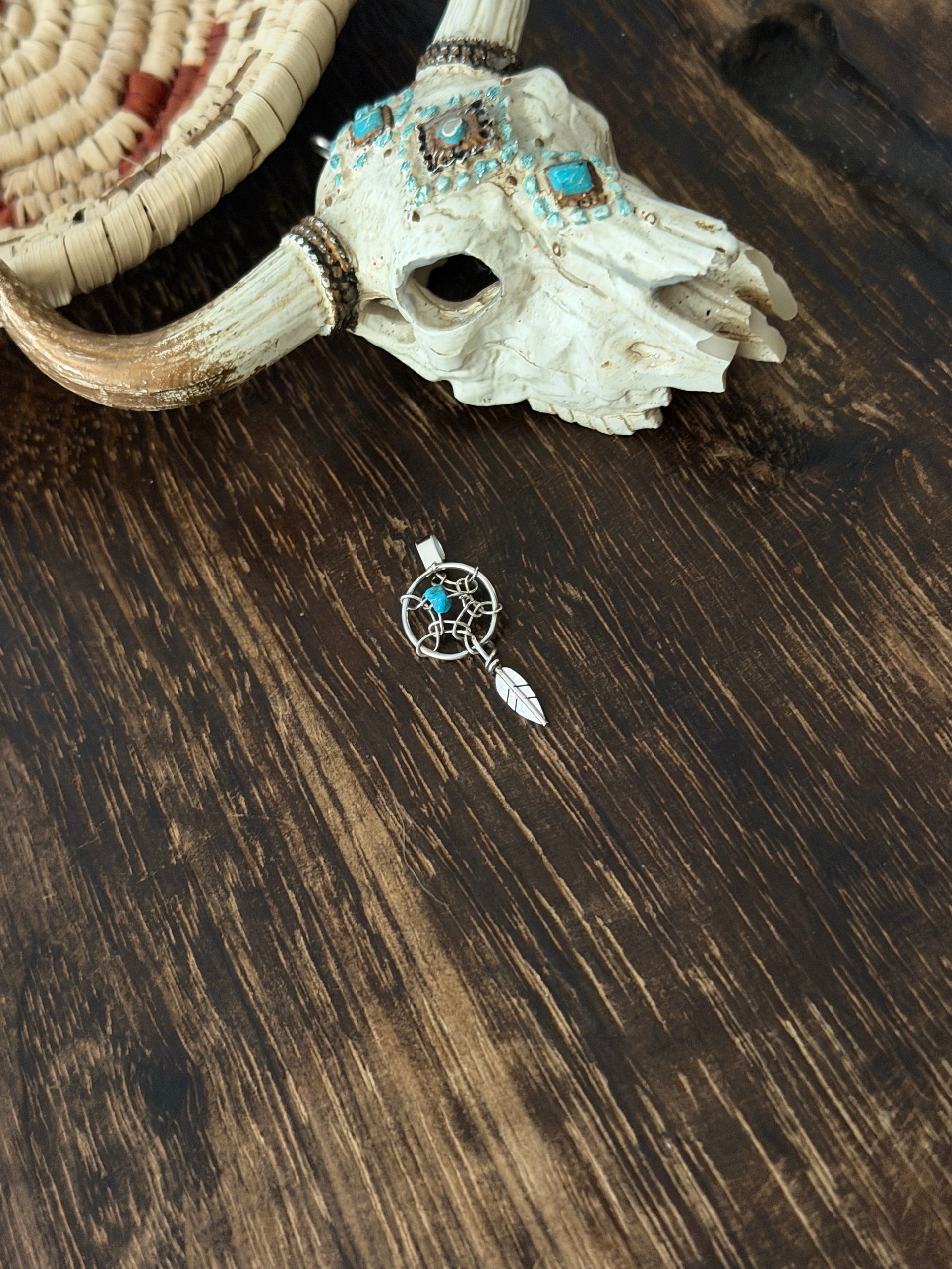 Navajo Made Sterling Silver Dream Catcher Feather Pendant