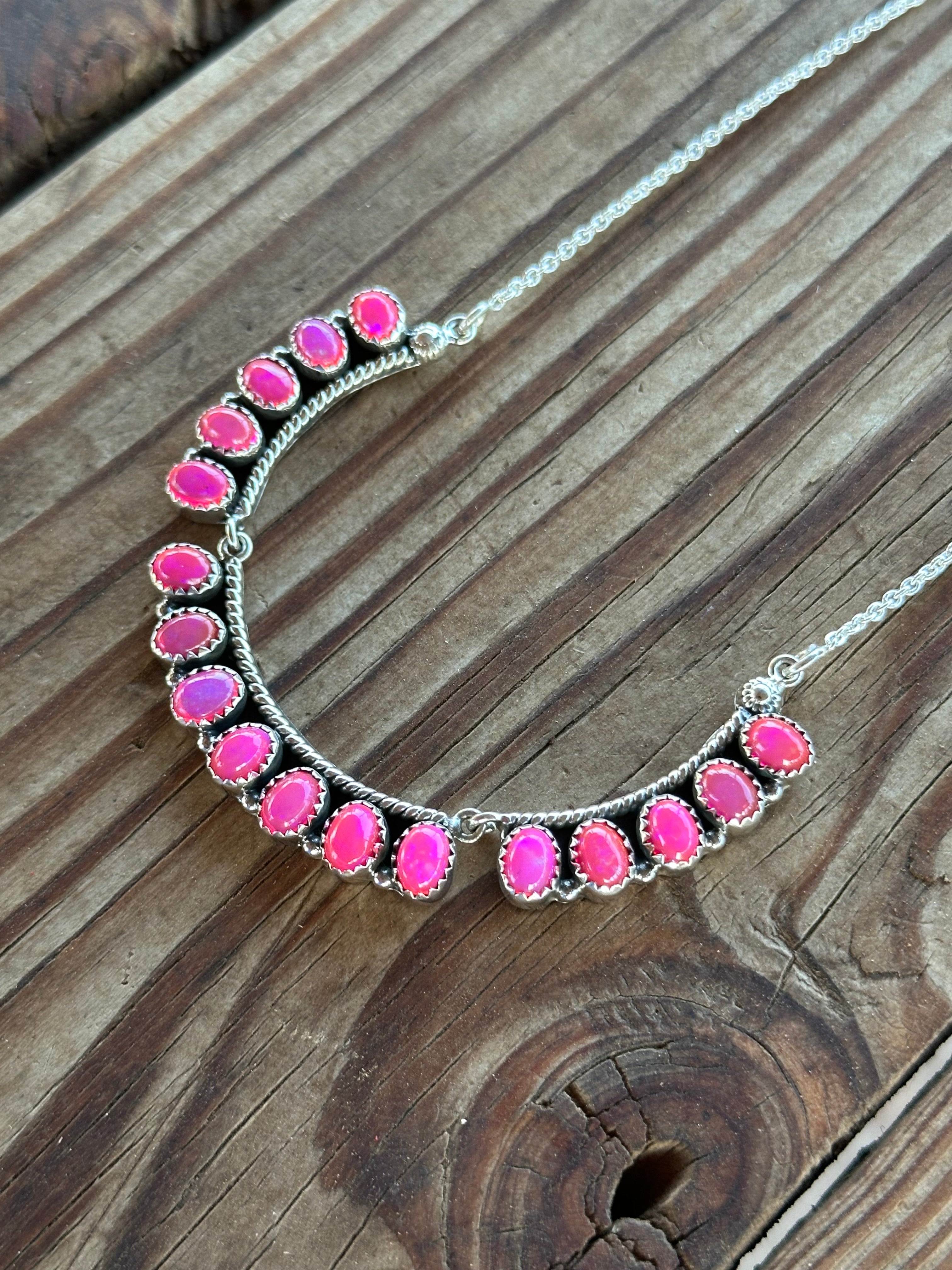 Southwest Handmade Pink Opal & Sterling Silver Necklace