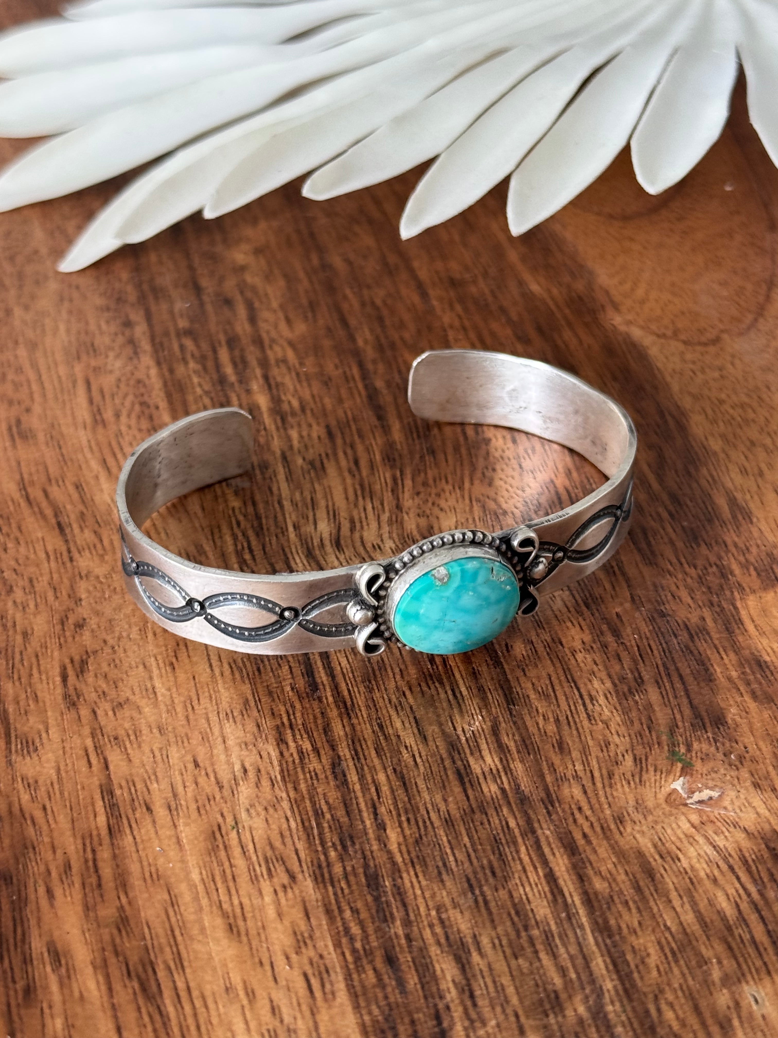 Navajo Made Sonoran Mountain Turquoise & Sterling Silver Cuff Bracelet