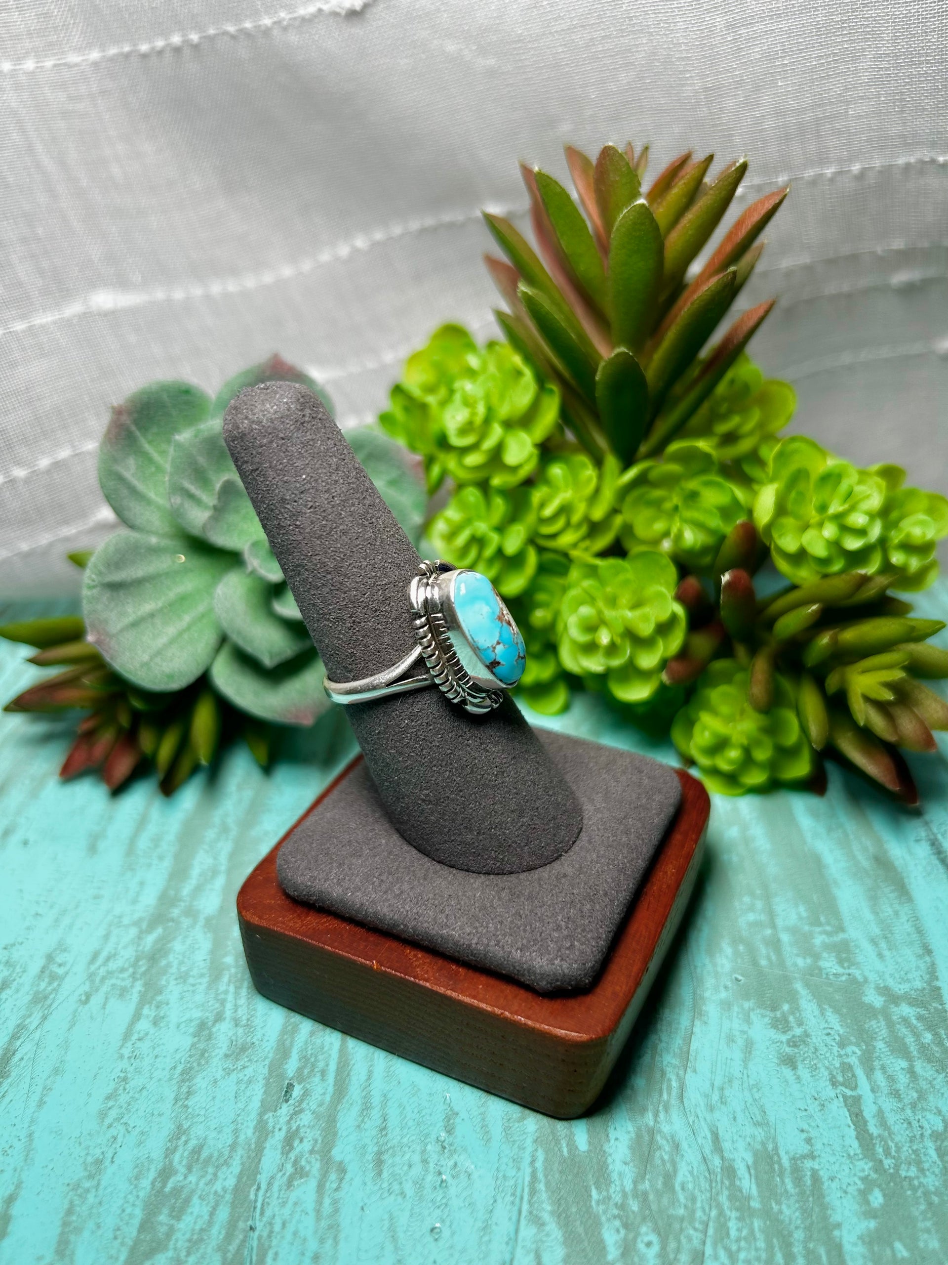 Arlene Yazzie Golden Hill Turquoise & Sterling Sliver Ring Size 7.75