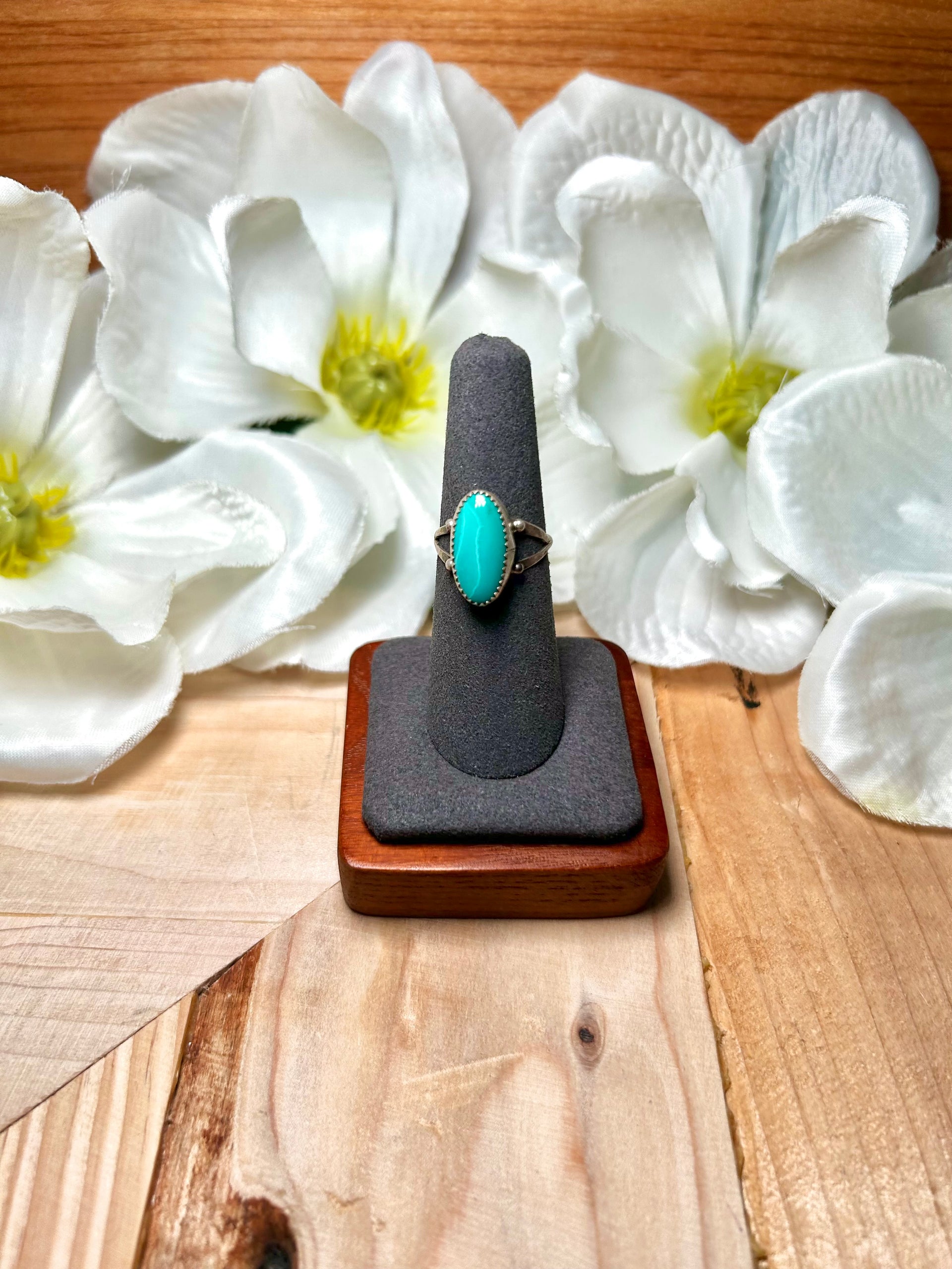 Navajo Made Kingman Turquoise & Sterling Silver Ring Size 6.5