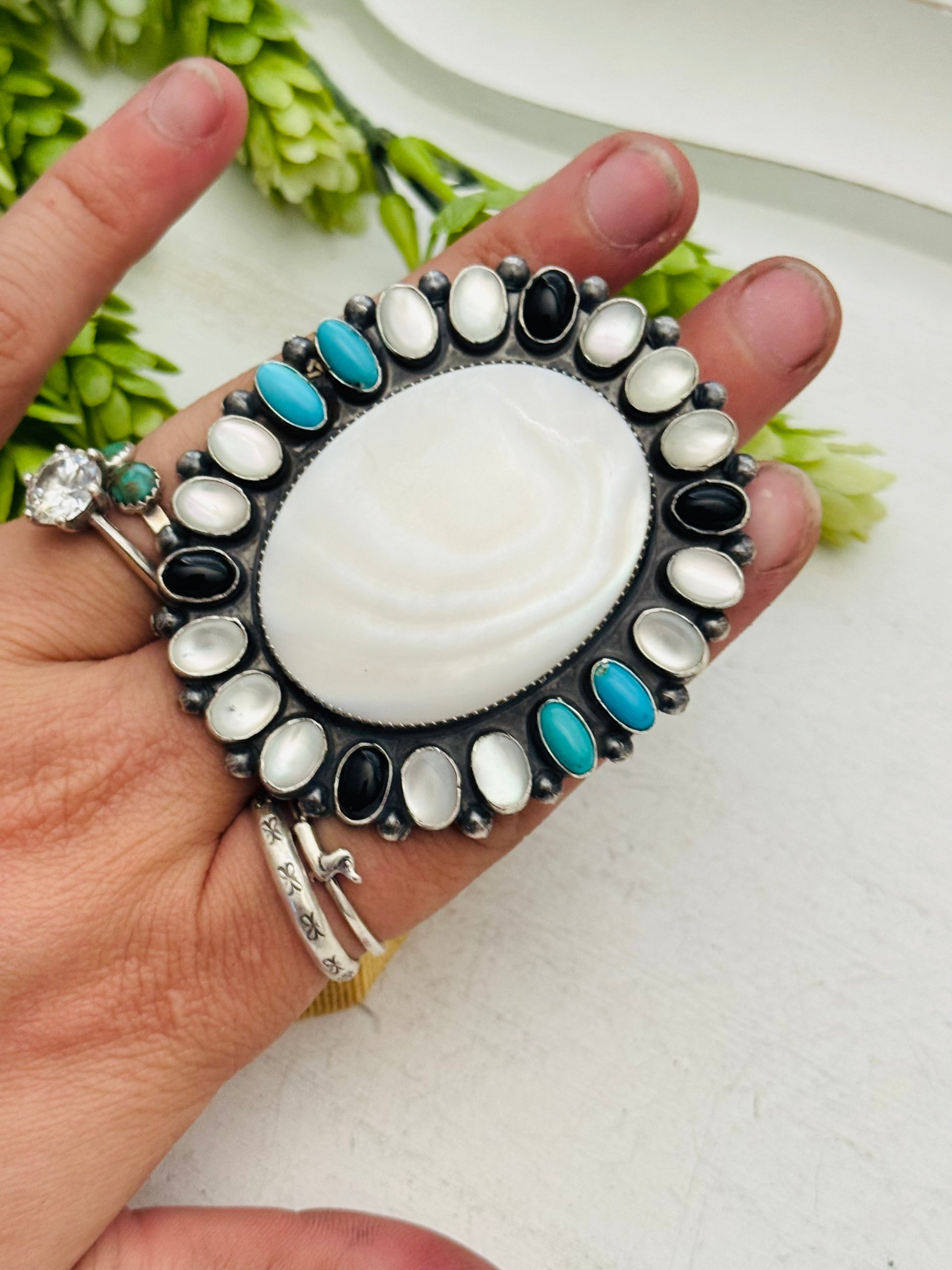 Jacqueline Silver Multi Stone & Sterling Silver Cluster Adjustable Ring