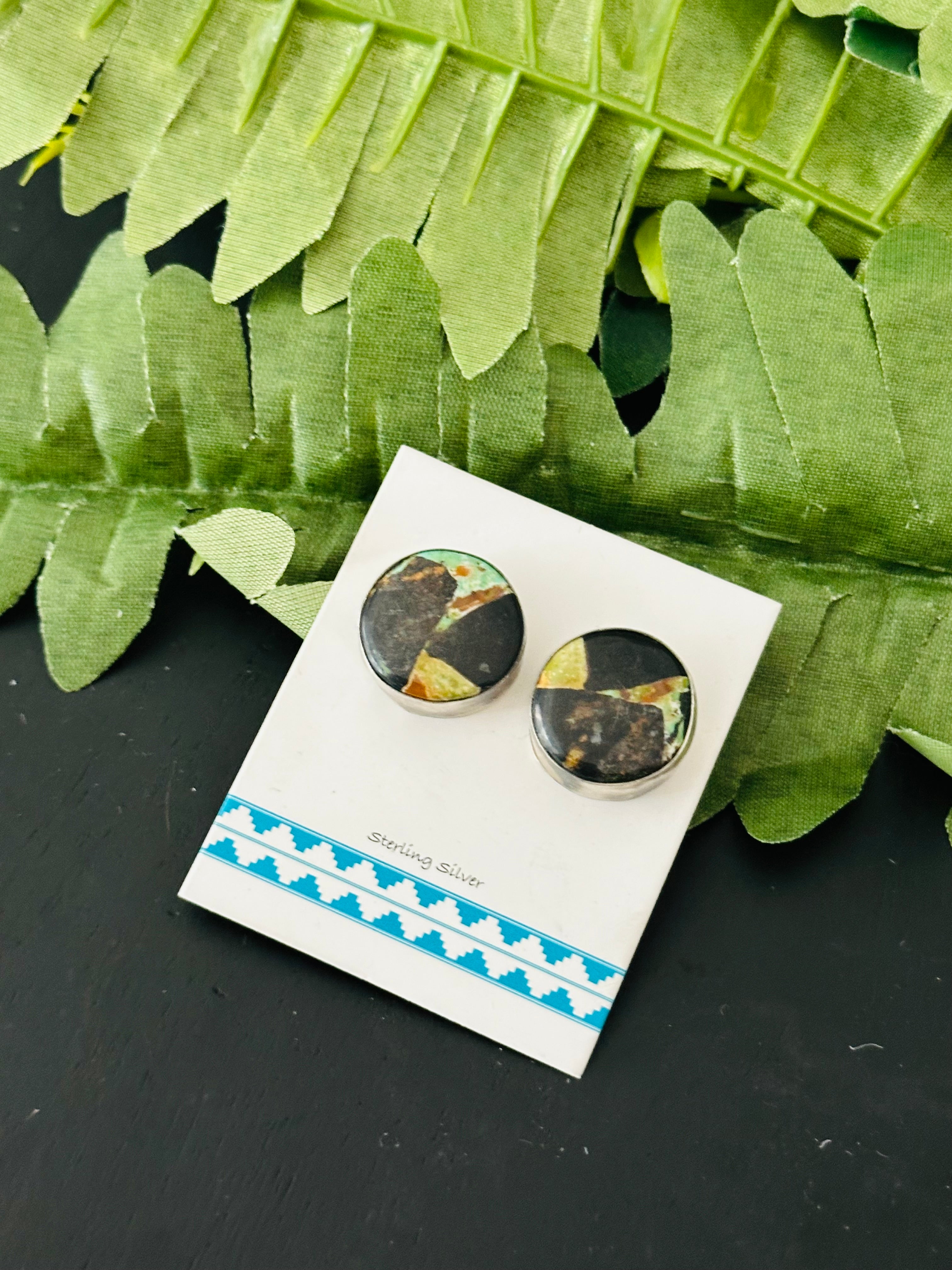 Pete Skeets Black Jack Turquoise & Sterling Silver Post Earrings