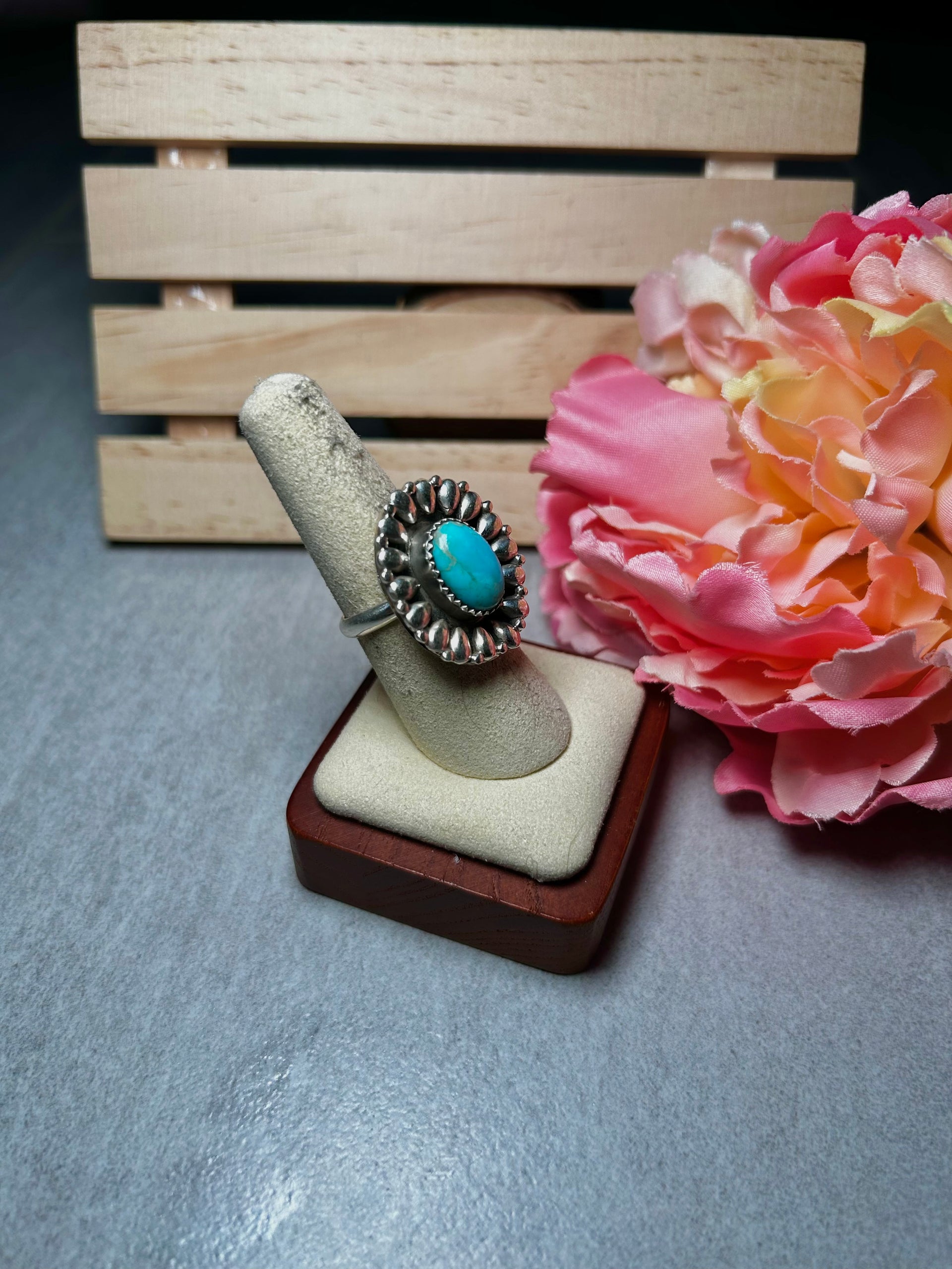 Navajo Made Kingman Turquoise & Sterling Silver Adjustable Ring