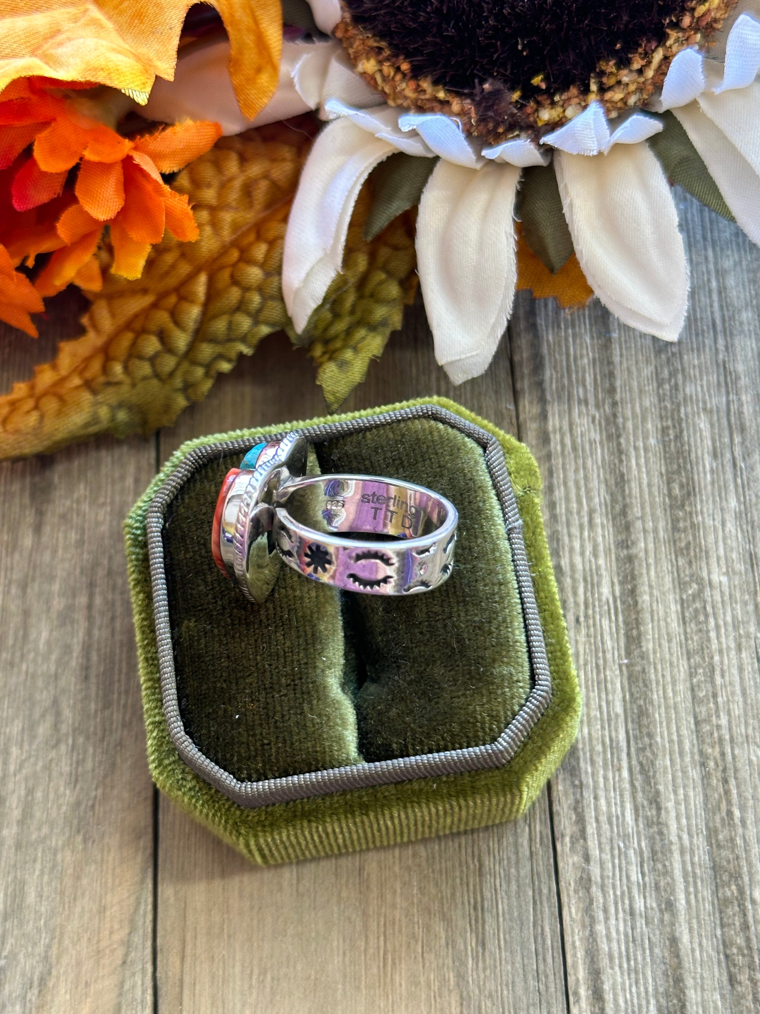 Southwest Handmade Mohave Turquoise & Sterling Silver Adjustable Heart Ring