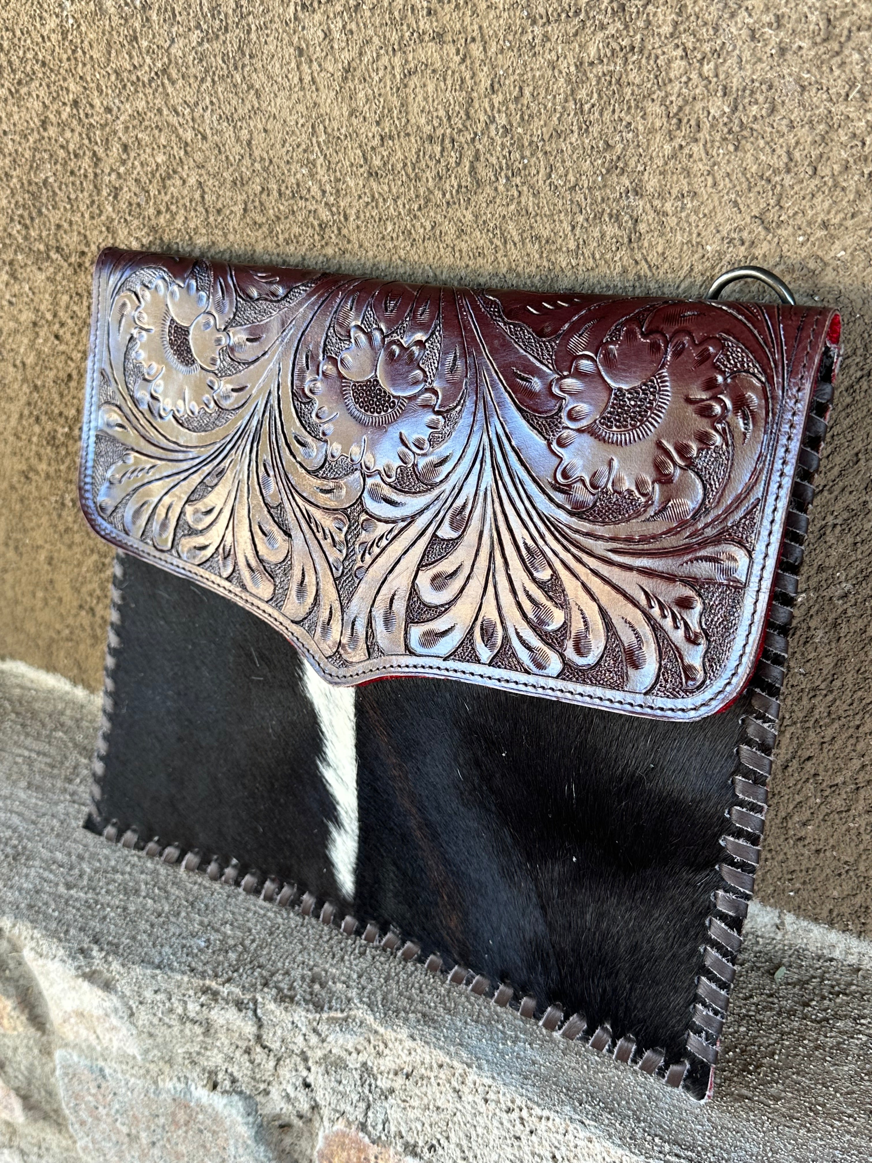 Genuine Tooled Leather & Cowhide Purse