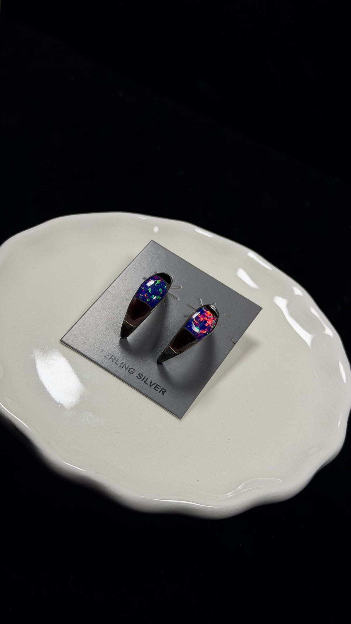 Navajo Made Multi Stone & Sterling Silver Post Inlay Hoop Earrings