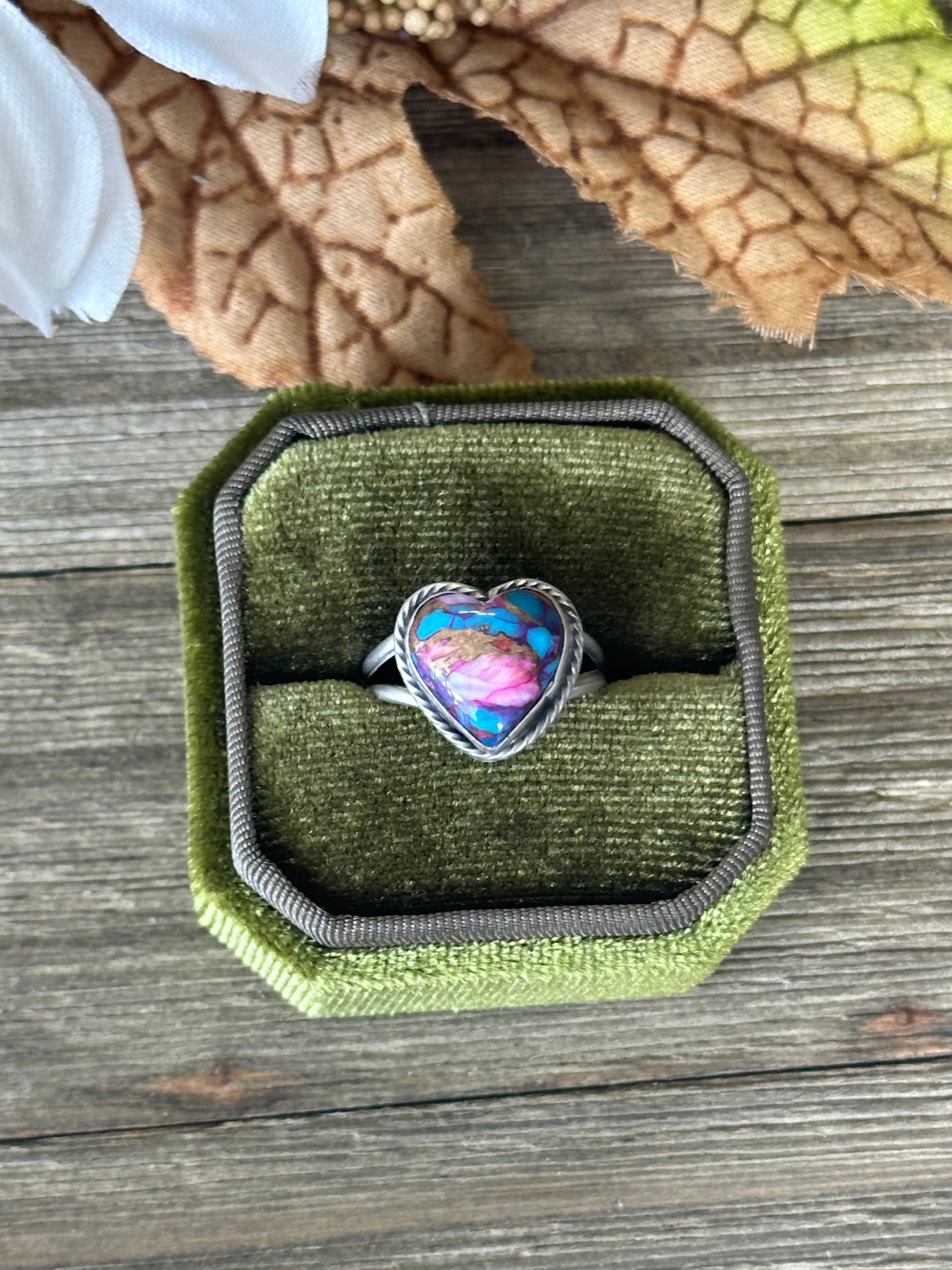 Navajo Made Purple  Mohave Turquoise & Sterling Silver Heart Ring