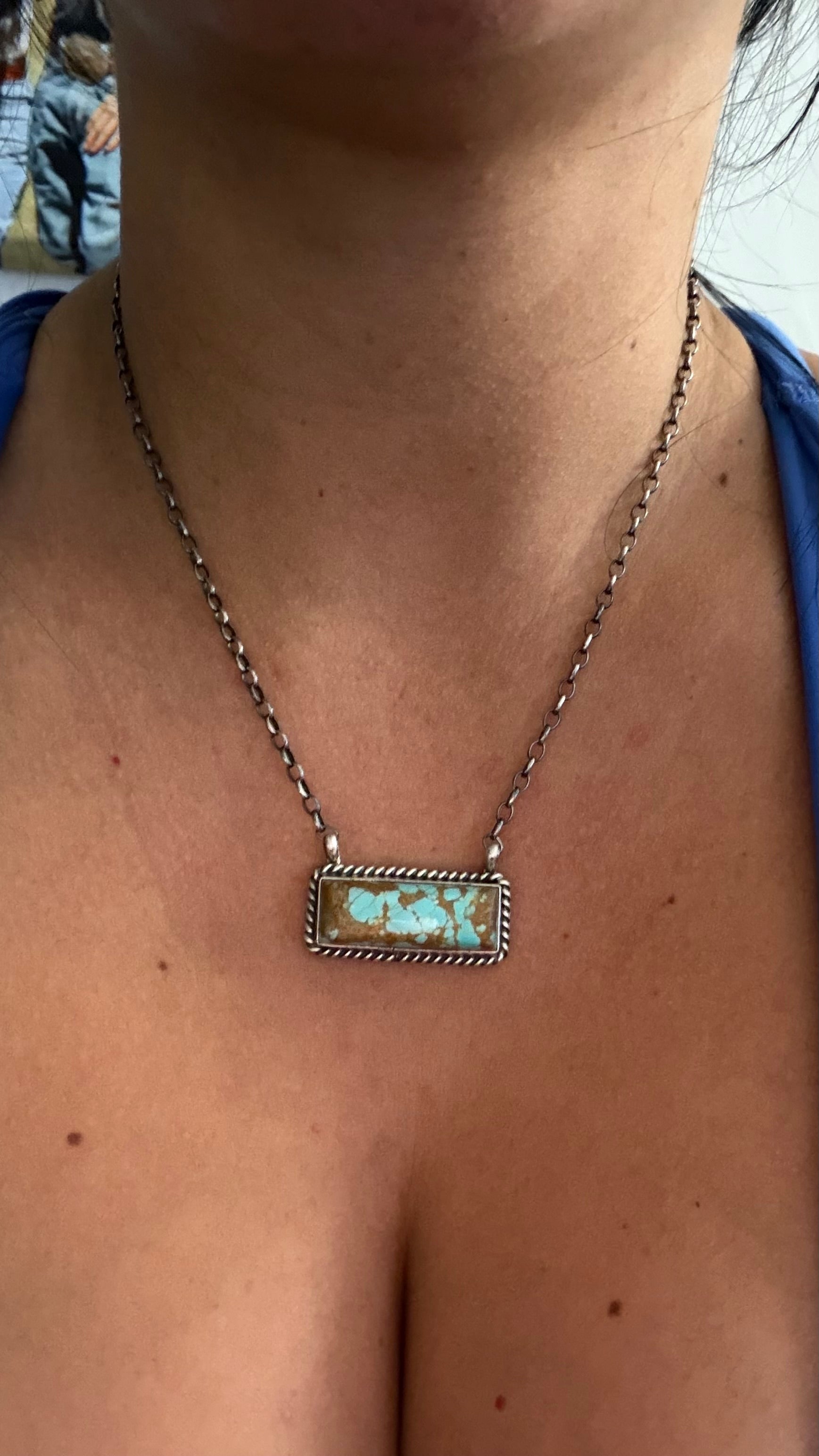 Johnny Dixon Mine 8 Turquoise & Sterling Silver Bar Necklace
