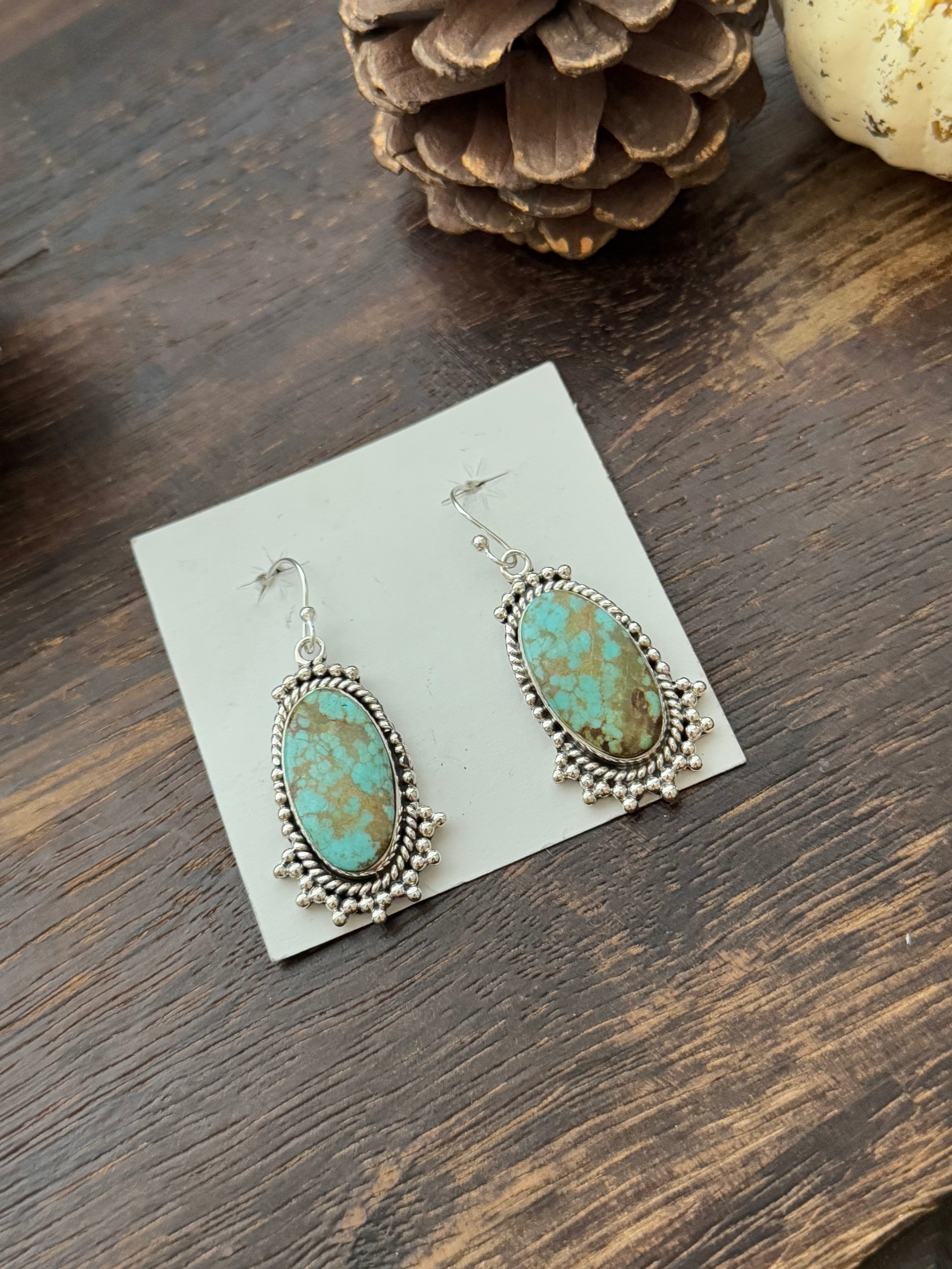 Southwest Handmade #8 Turquoise & Sterling Silver Dangle Earrings