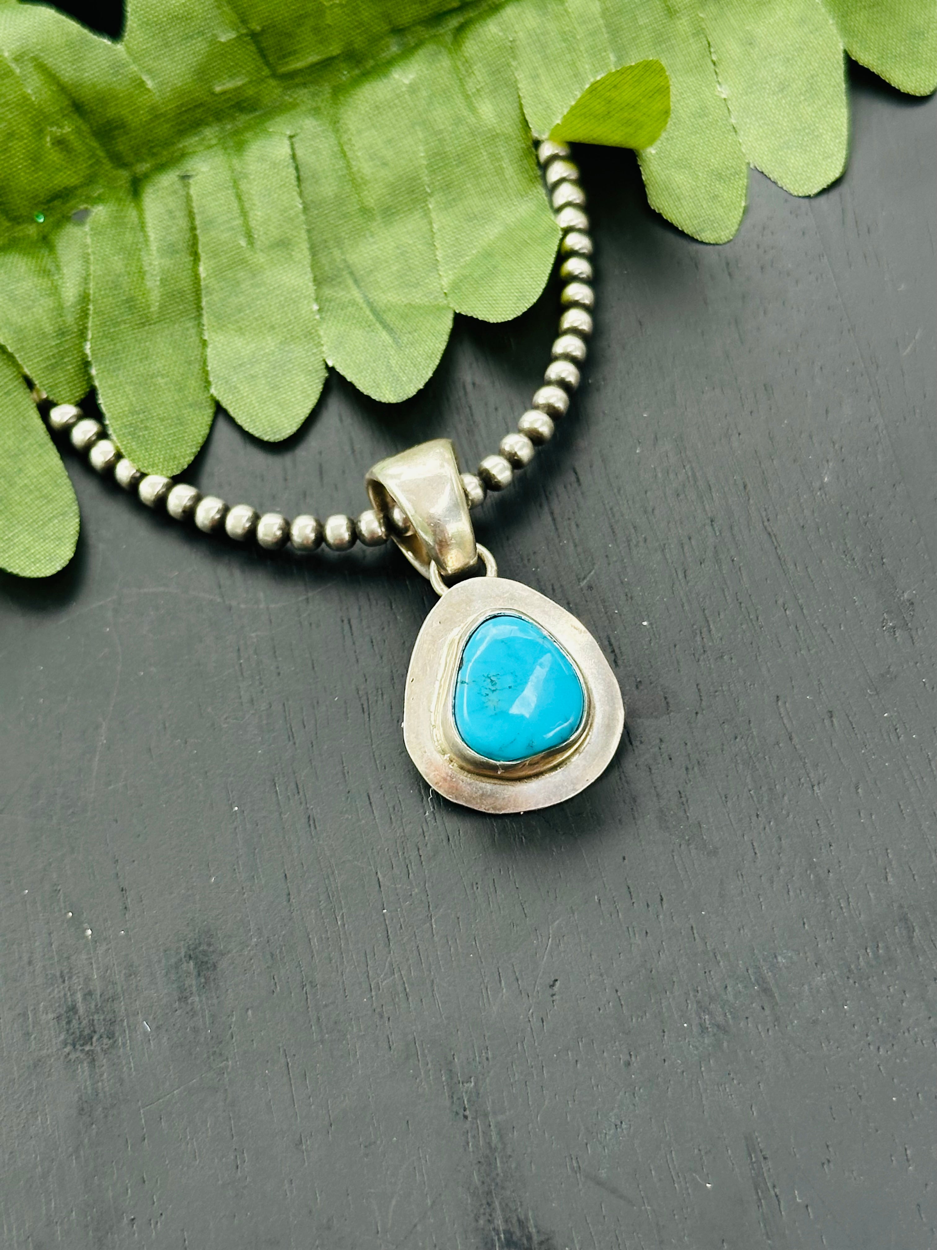 Navajo Made Kingman Turquoise & Sterling Silver Pendant