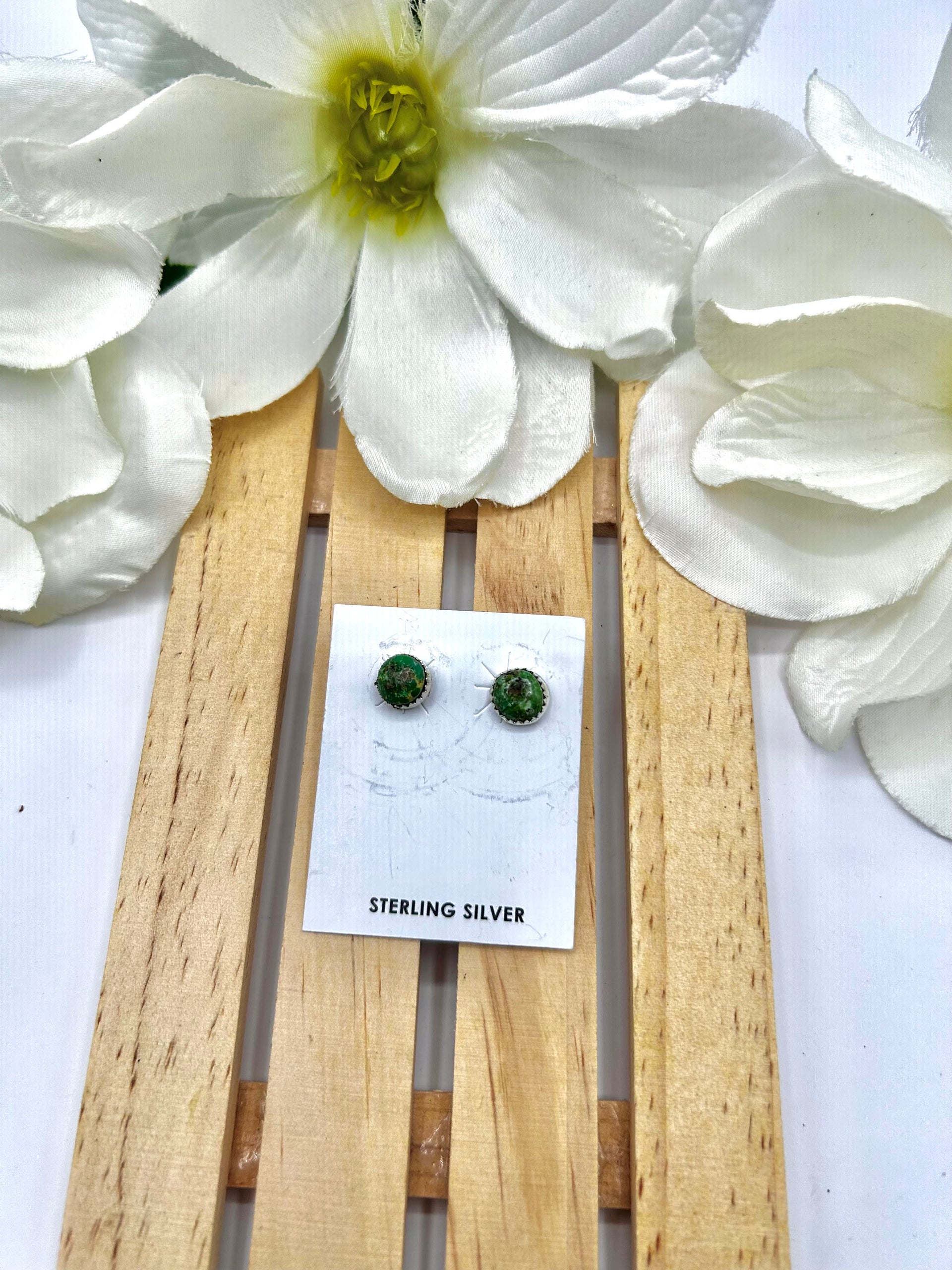 Navajo Made Sonoran Gold Turquoise & Sterling Silver Post Earrings