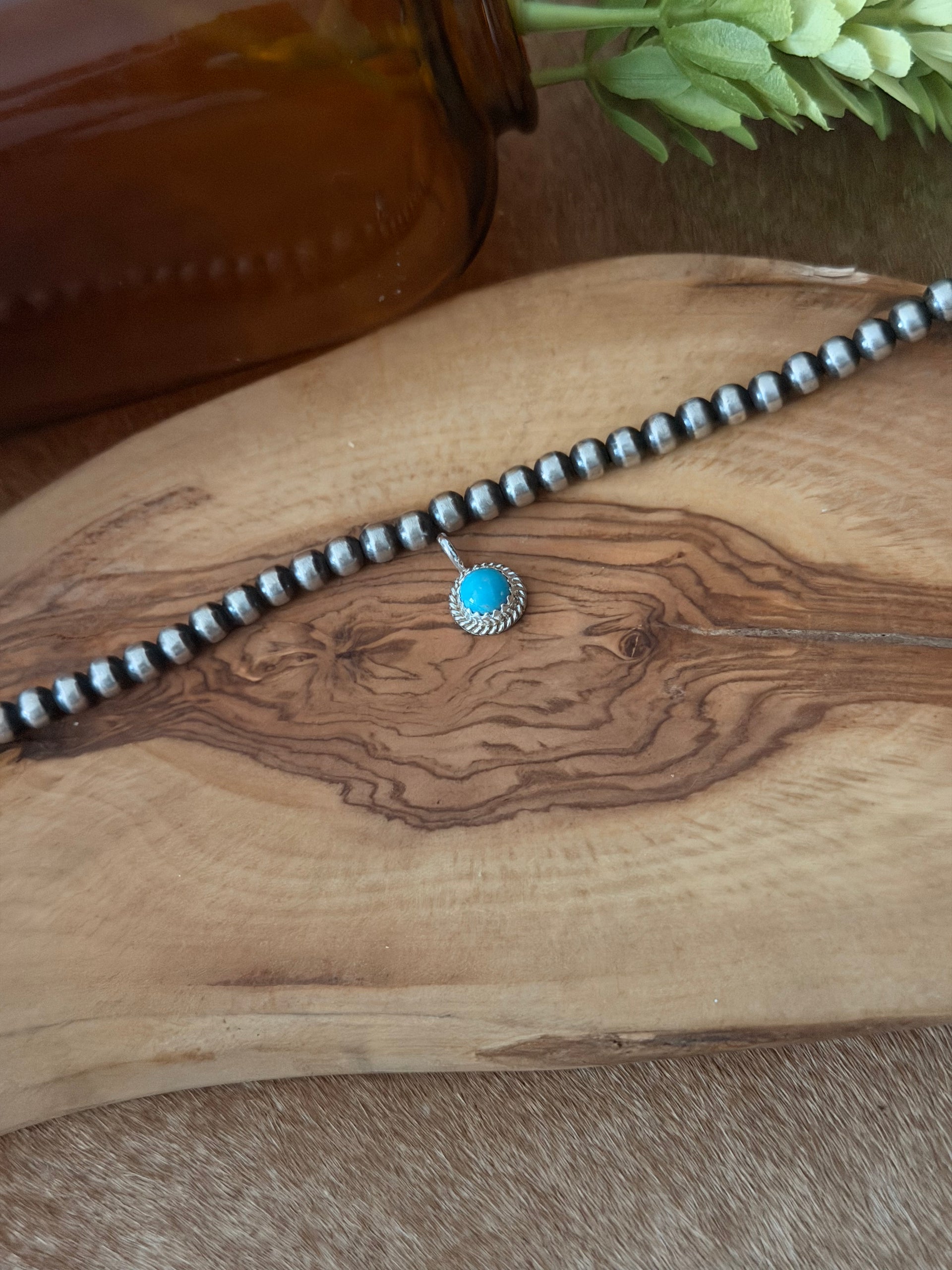 Navajo Made Kingman Turquoise & Sterling Silver Pendant