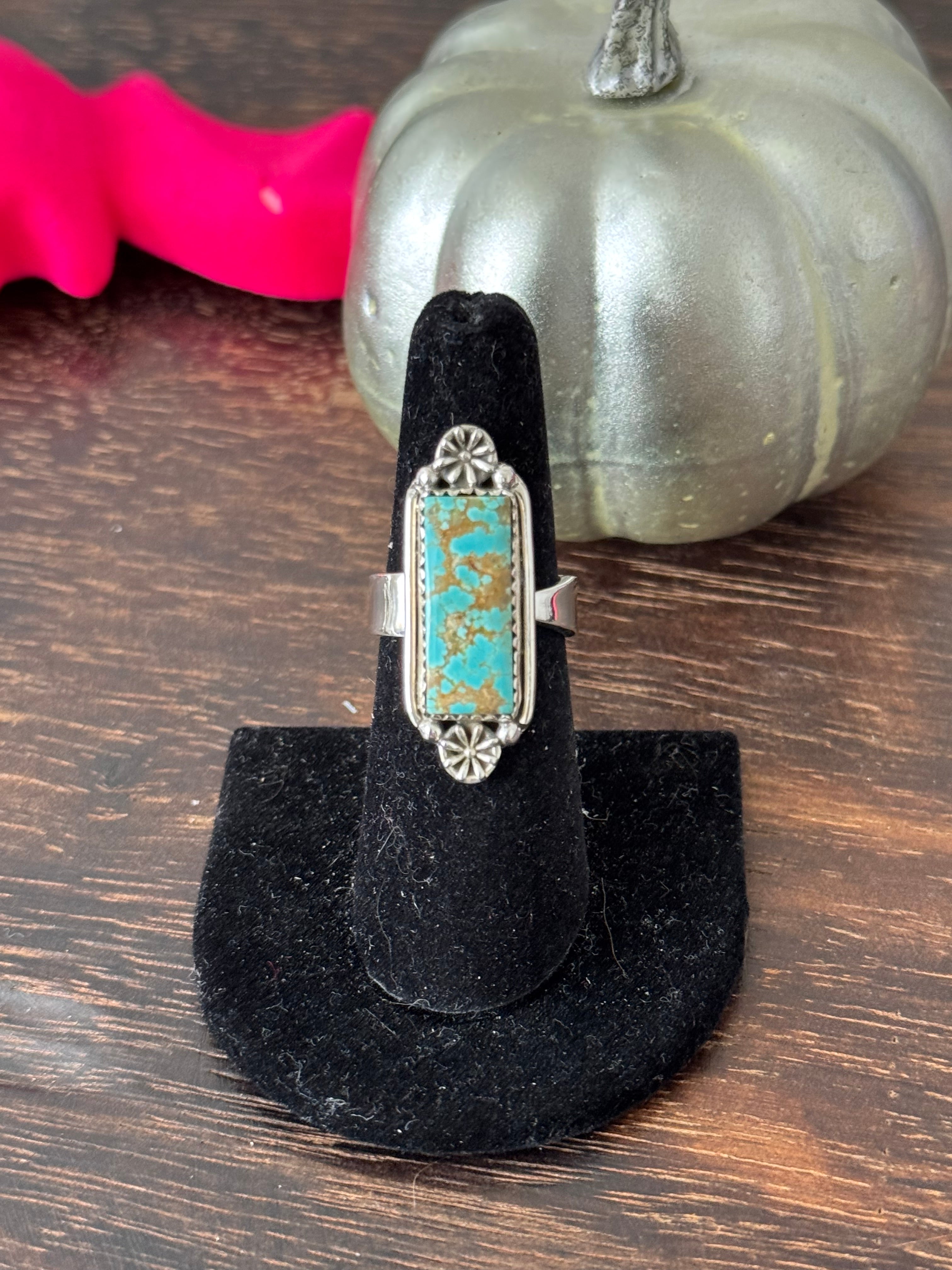 Southwest Handmade Number 8 Turquoise & Sterling Silver Adjustable Ring