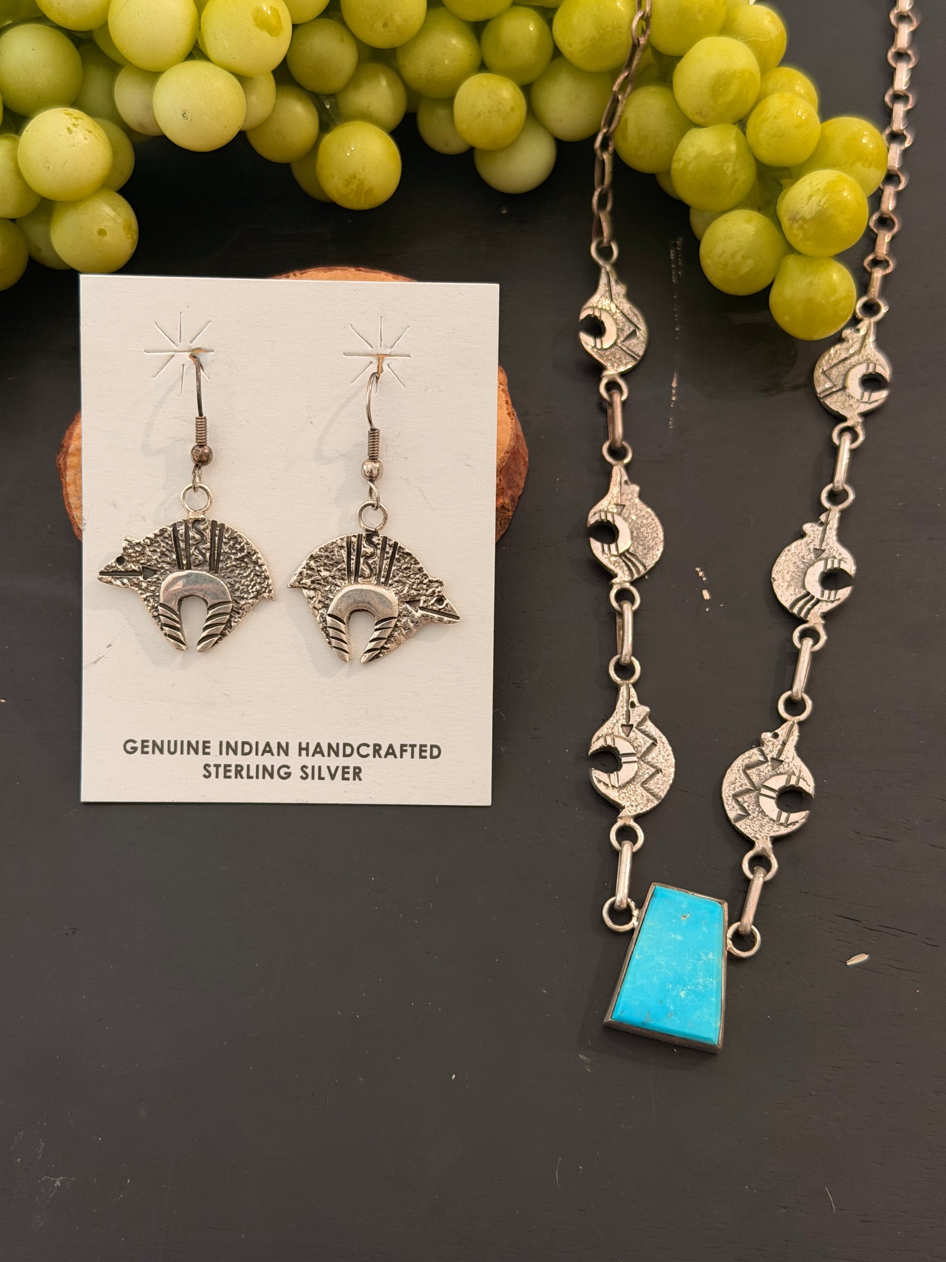 Navajo Made Kingman Turquoise and Sterling Silver Necklace Set