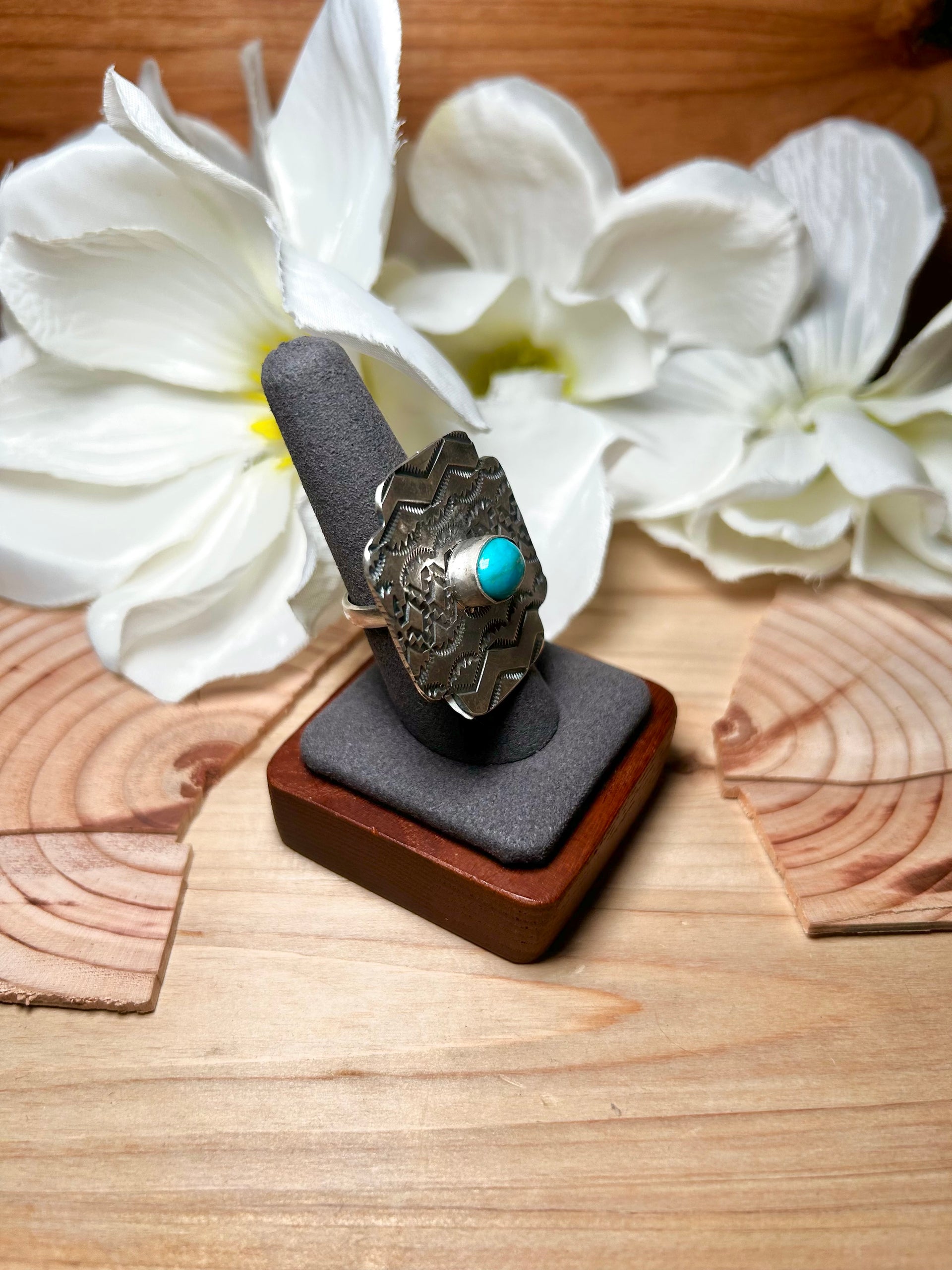 Tillie Jon Kingman Turquoise & Sterling Silver Ring Size 8