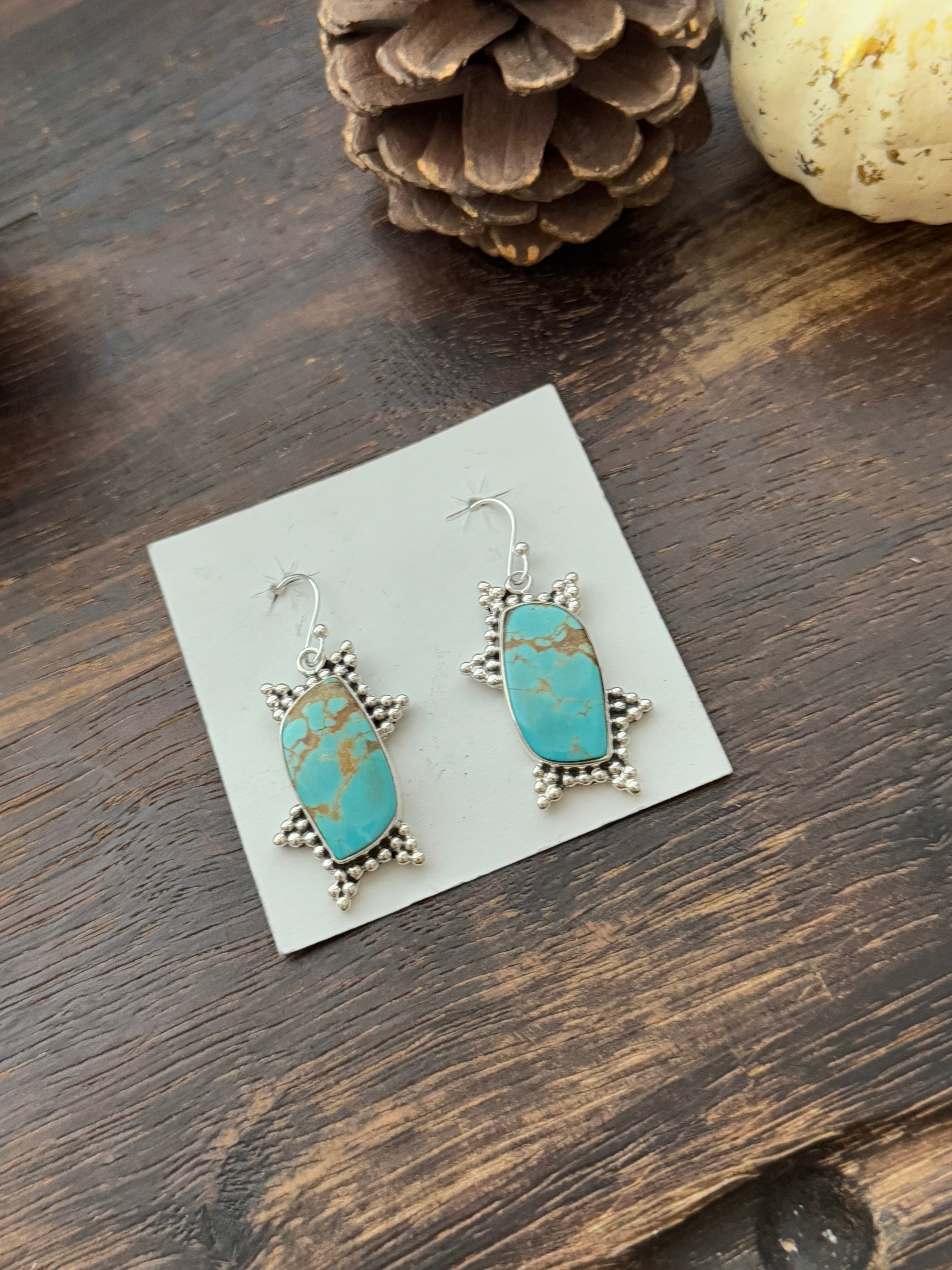 Southwest Handmade #8 Turquoise & Sterling Silver Dangle Earrings