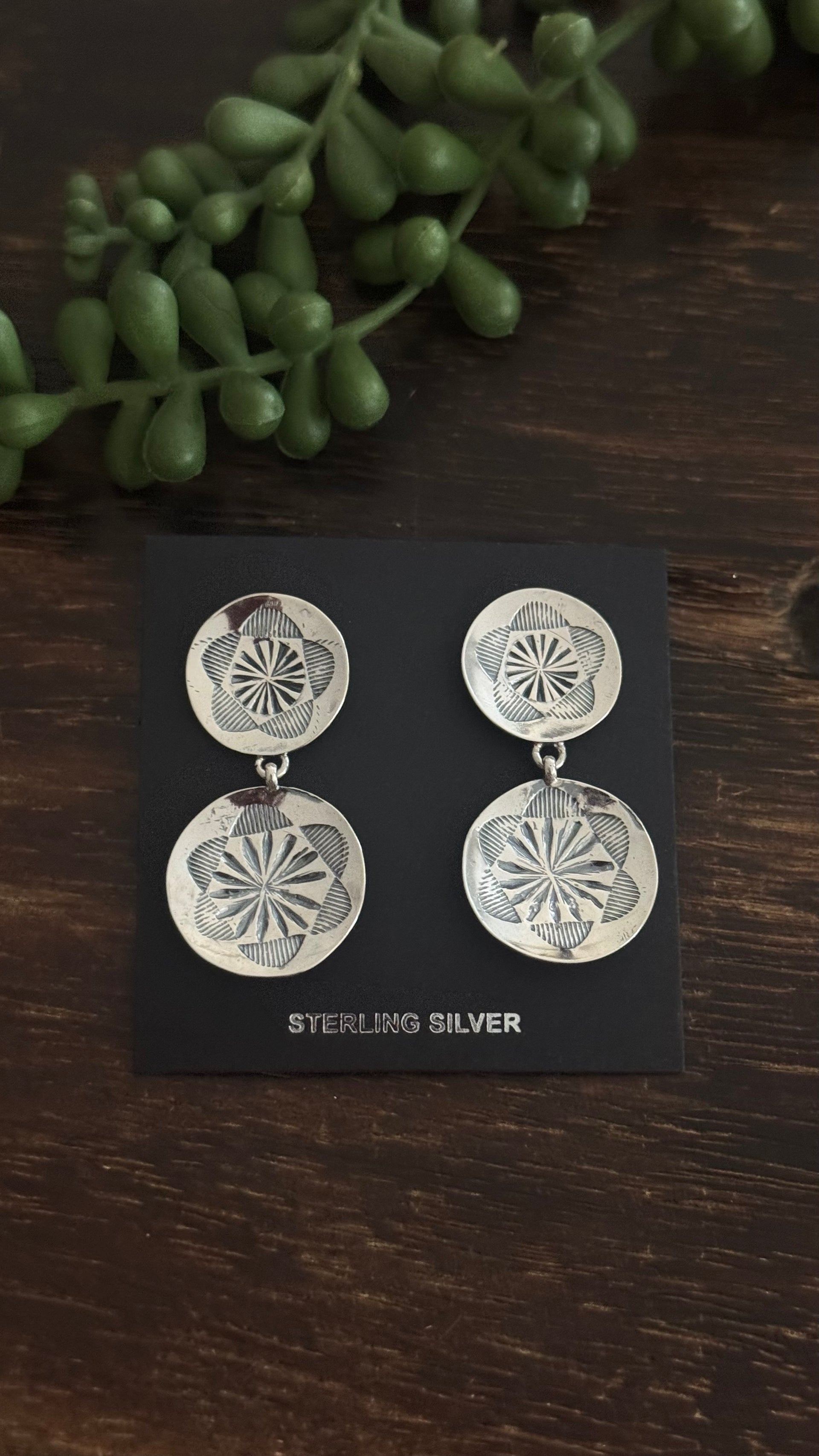 Navajo Made Sterling Silver Post Dangle Earrings