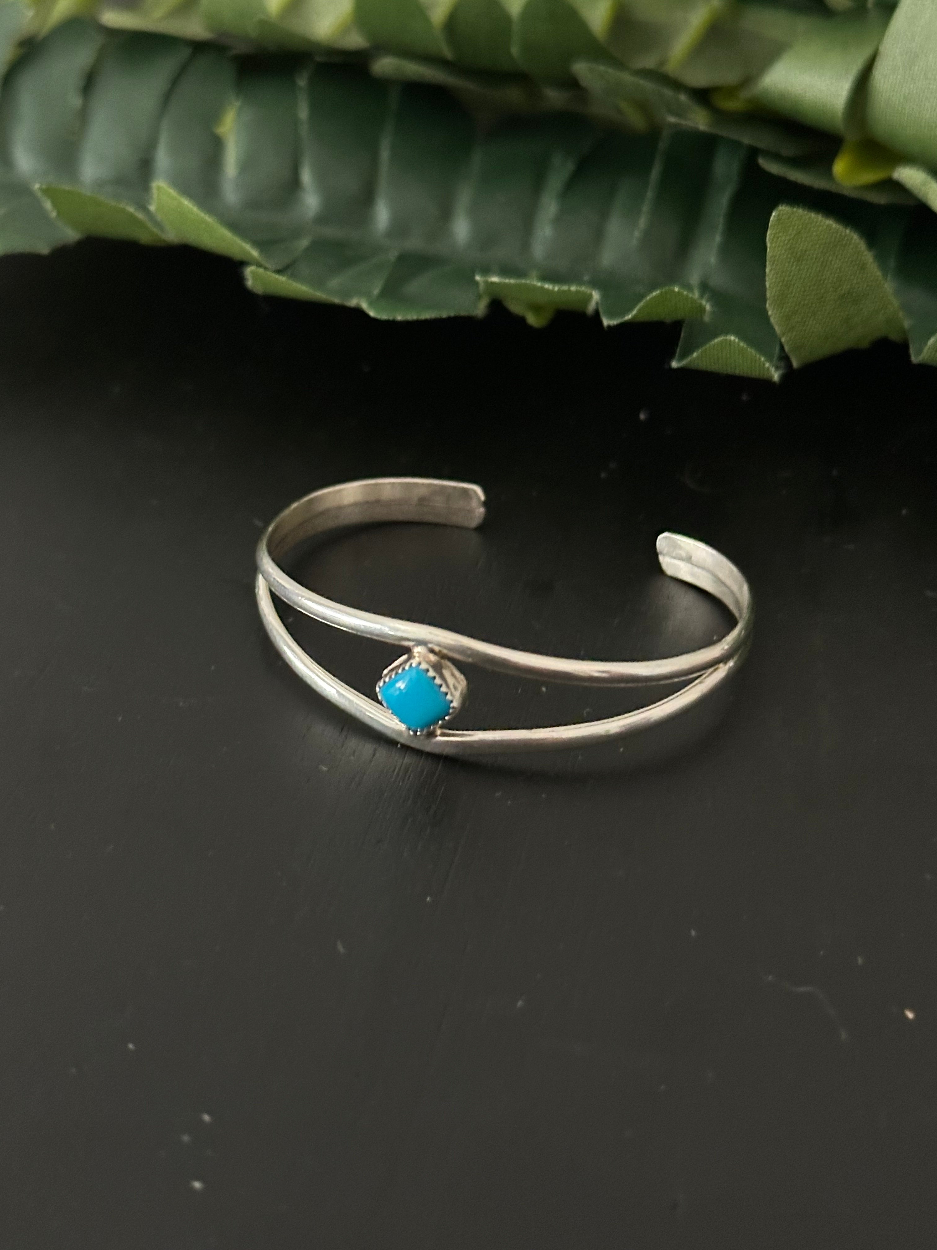 Navajo Made Sleeping Beauty Turquoise and Sterling Silver BABY Cuff Bracelet