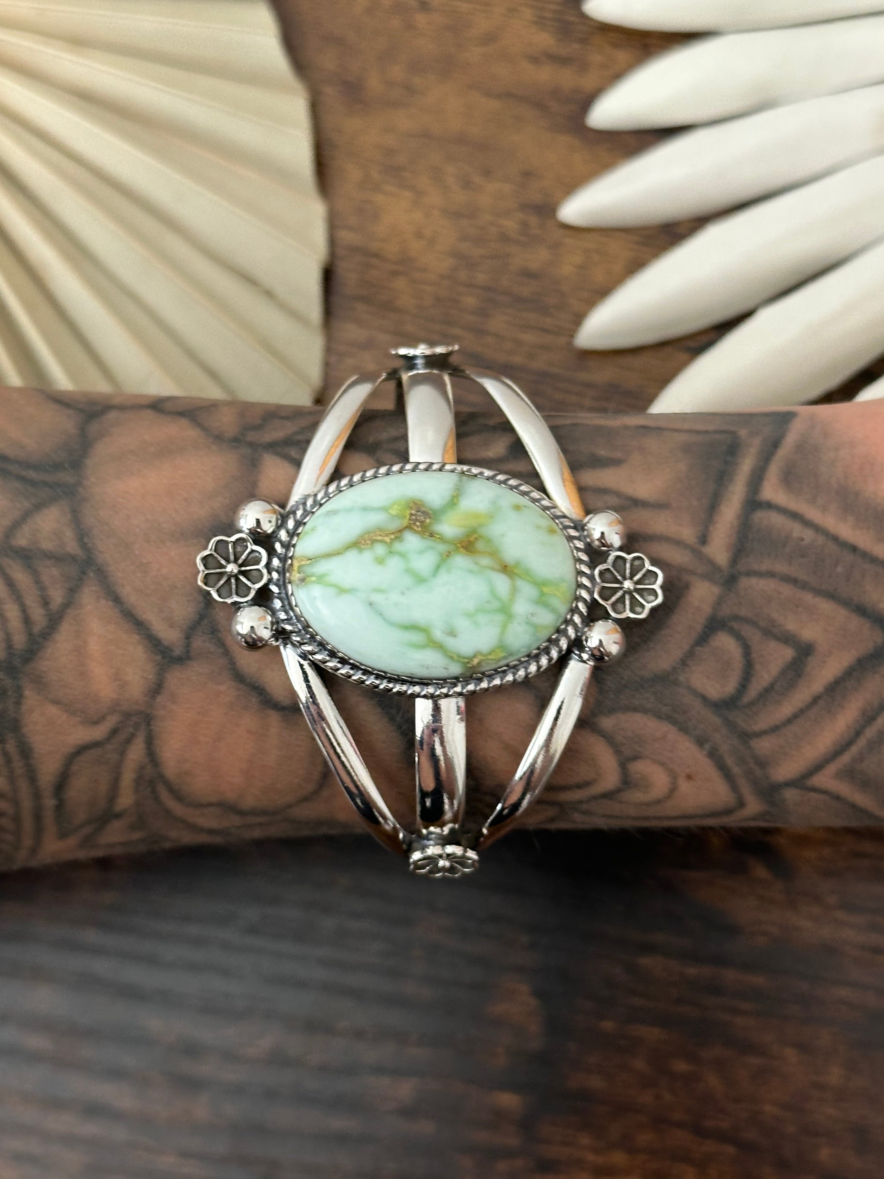 Southwest Made Palomino Variscite & Sterling Silver Cuff Bracelet