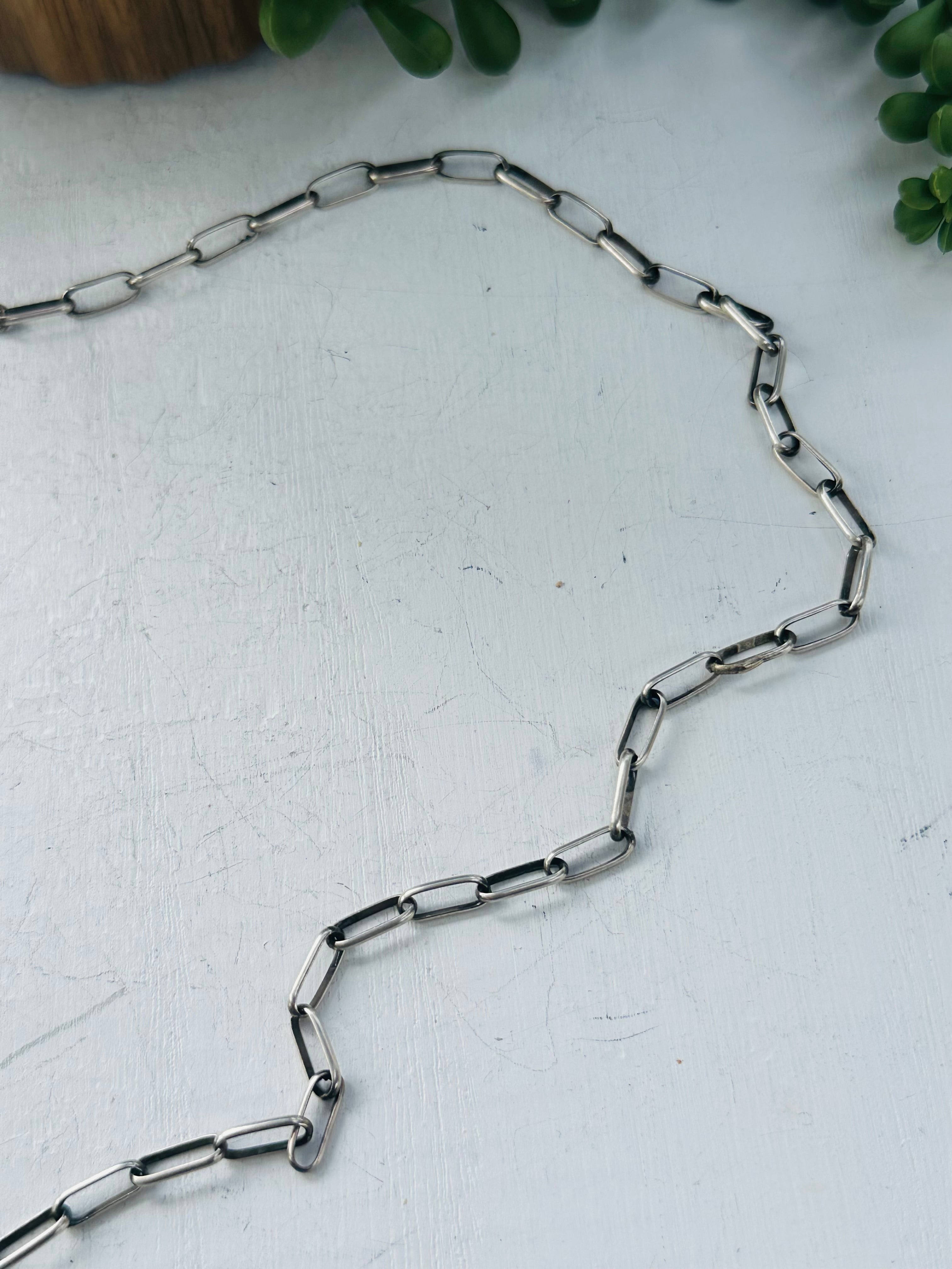 Navajo Made Sterling Silver Paper Clip Chain Necklace