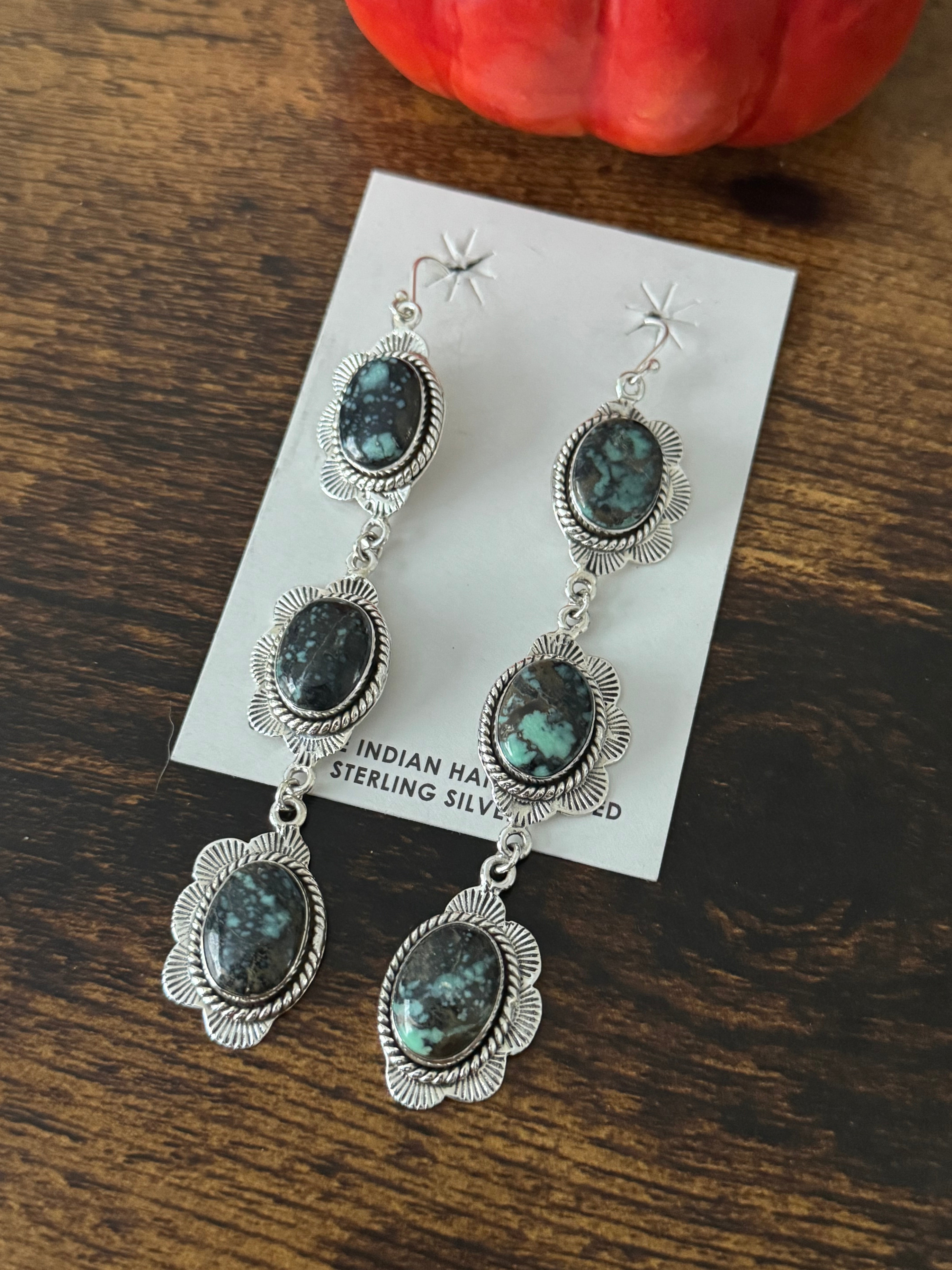 Southwest Handmade New Lander Variscite & Sterling Silver Dangle Earrings