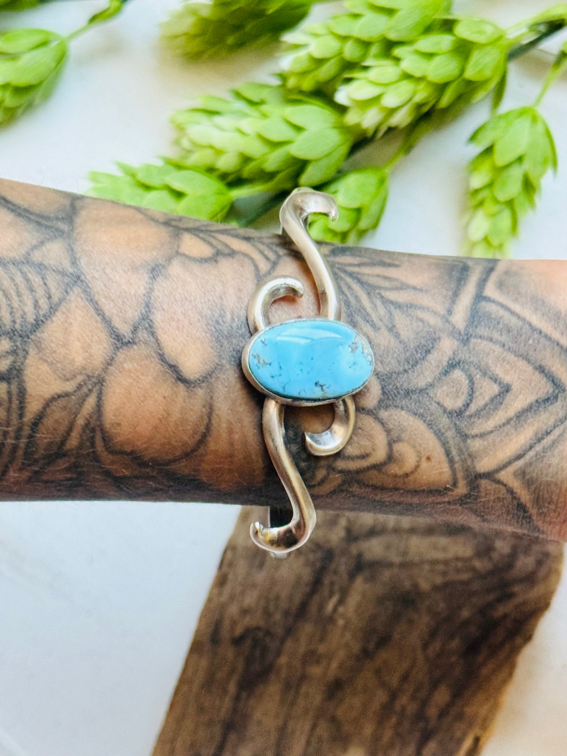 Navajo Made Golden Hills Turquoise & Sterling Silver Cuff Bracelet