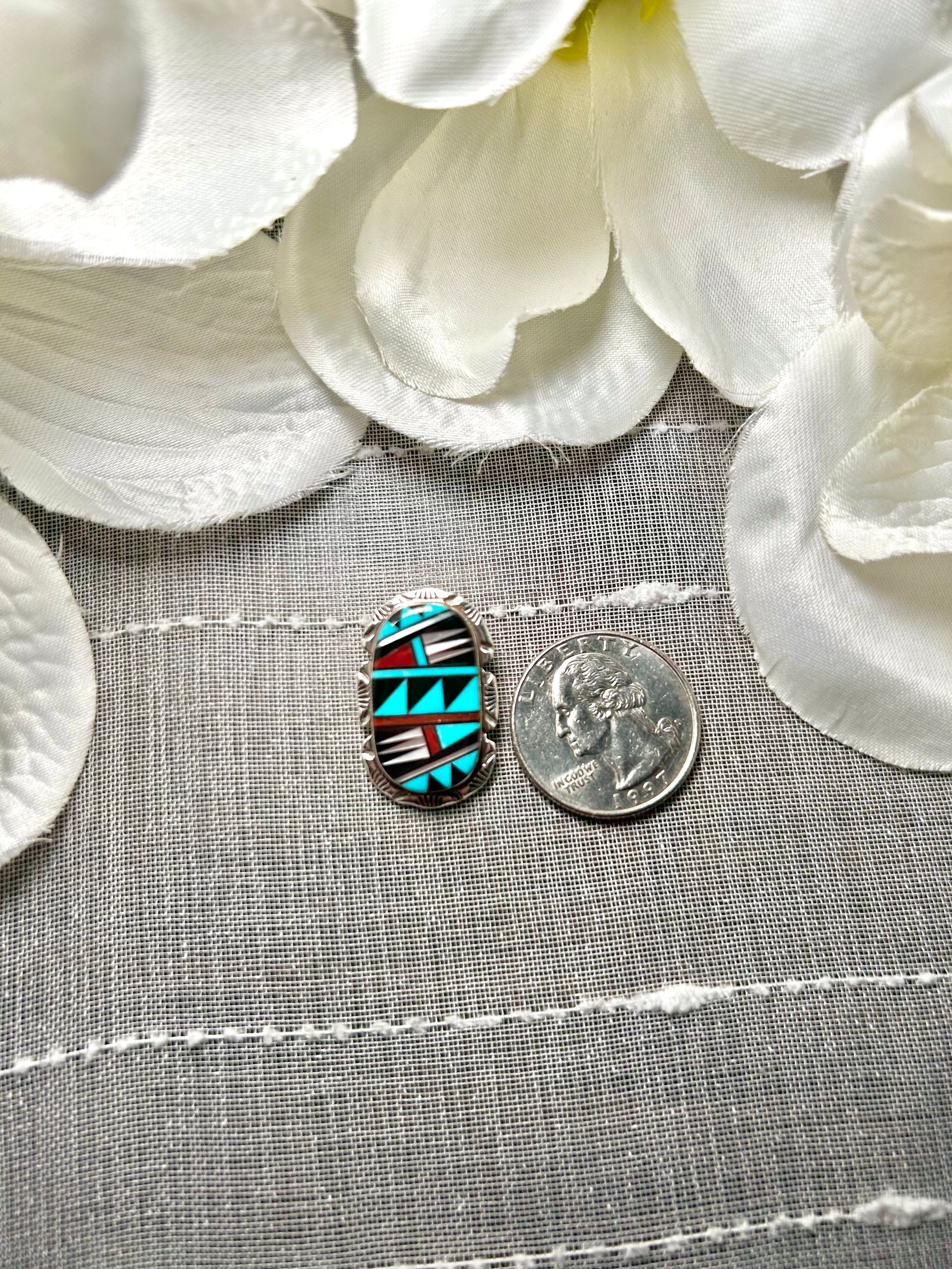 Zuni Multi Stone Inlay & Sterling Silver Pin