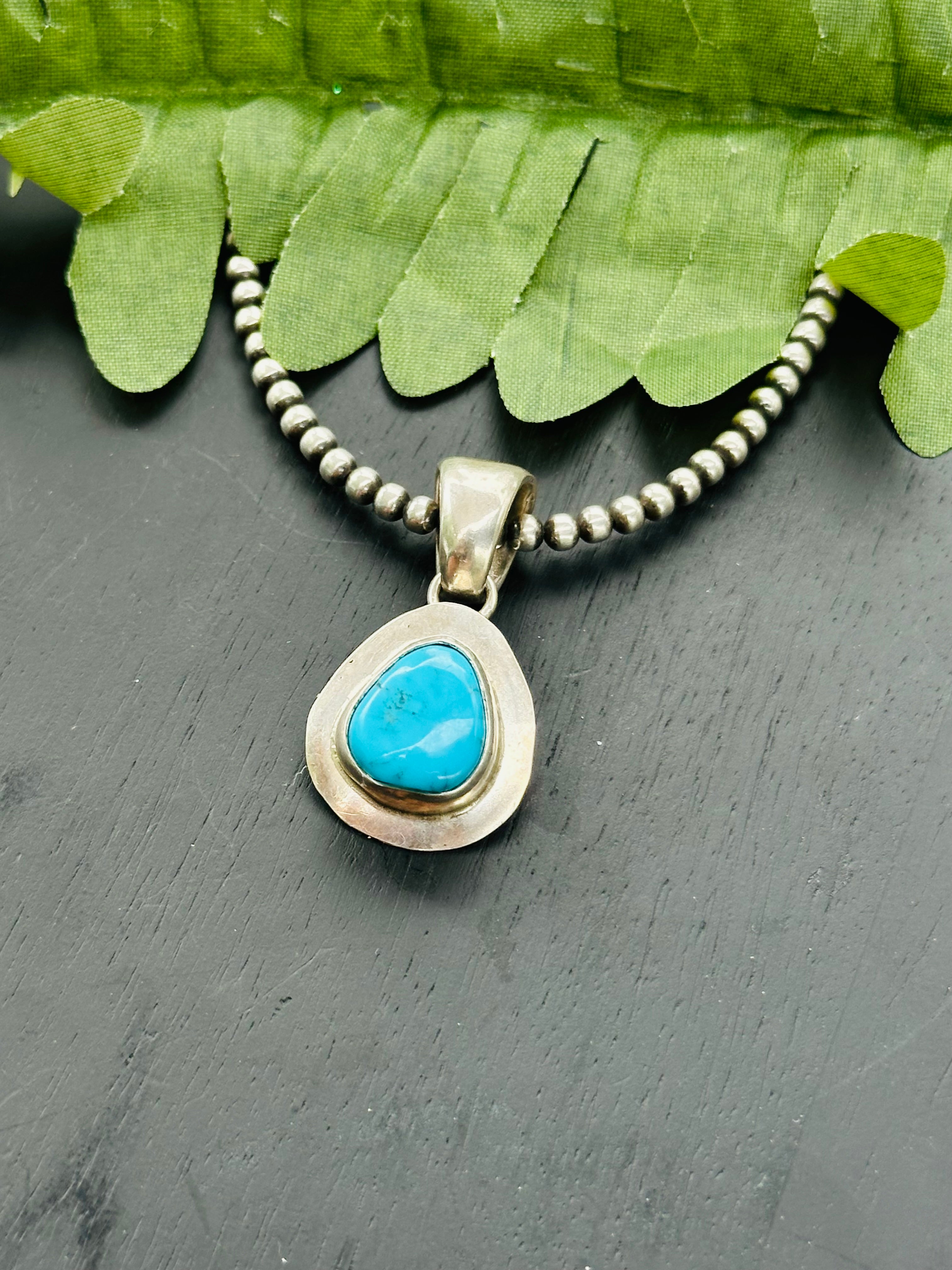 Navajo Made Kingman Turquoise & Sterling Silver Pendant