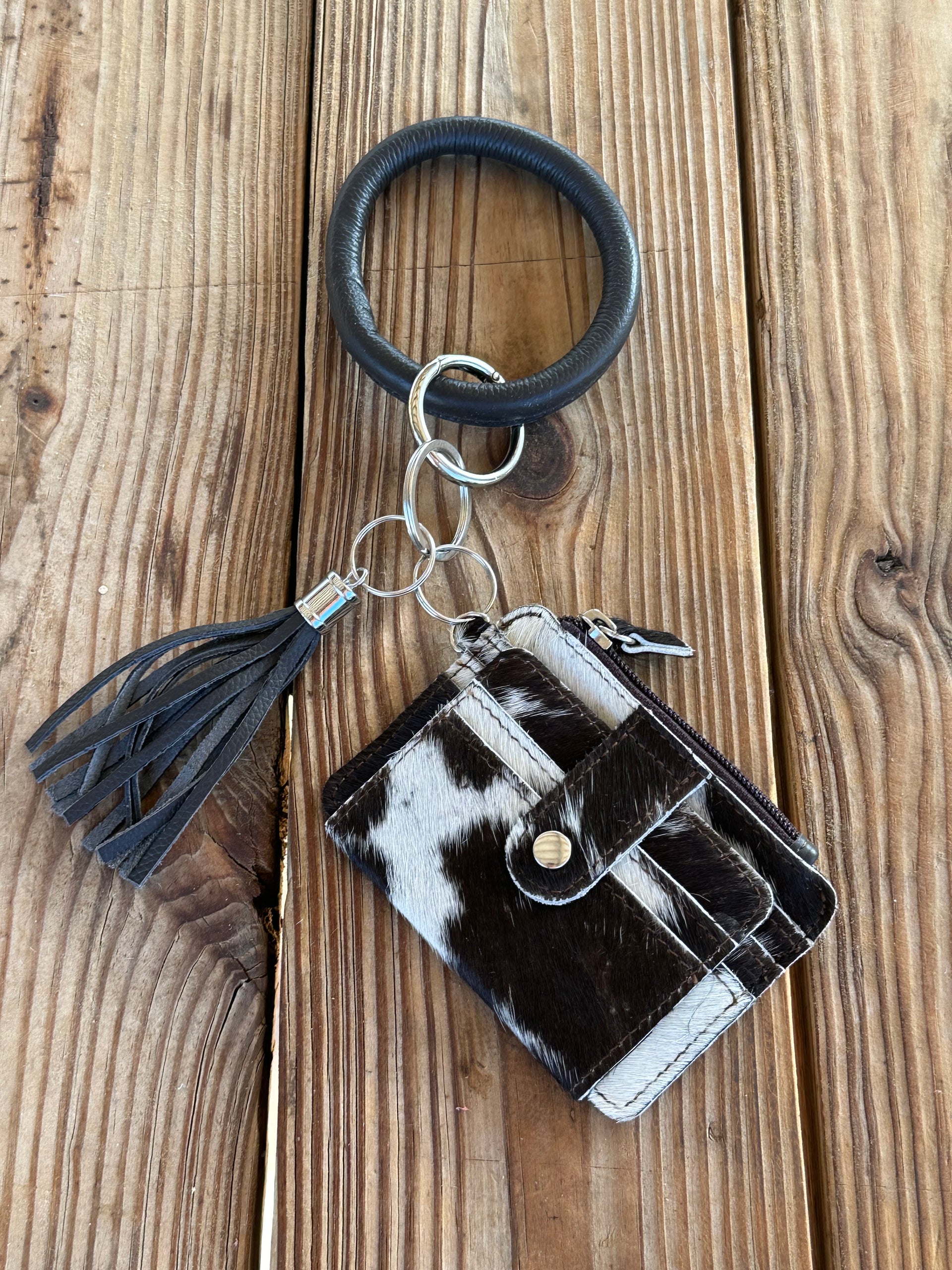 Genuine Leather & Cowhide Wristlet Card Holder