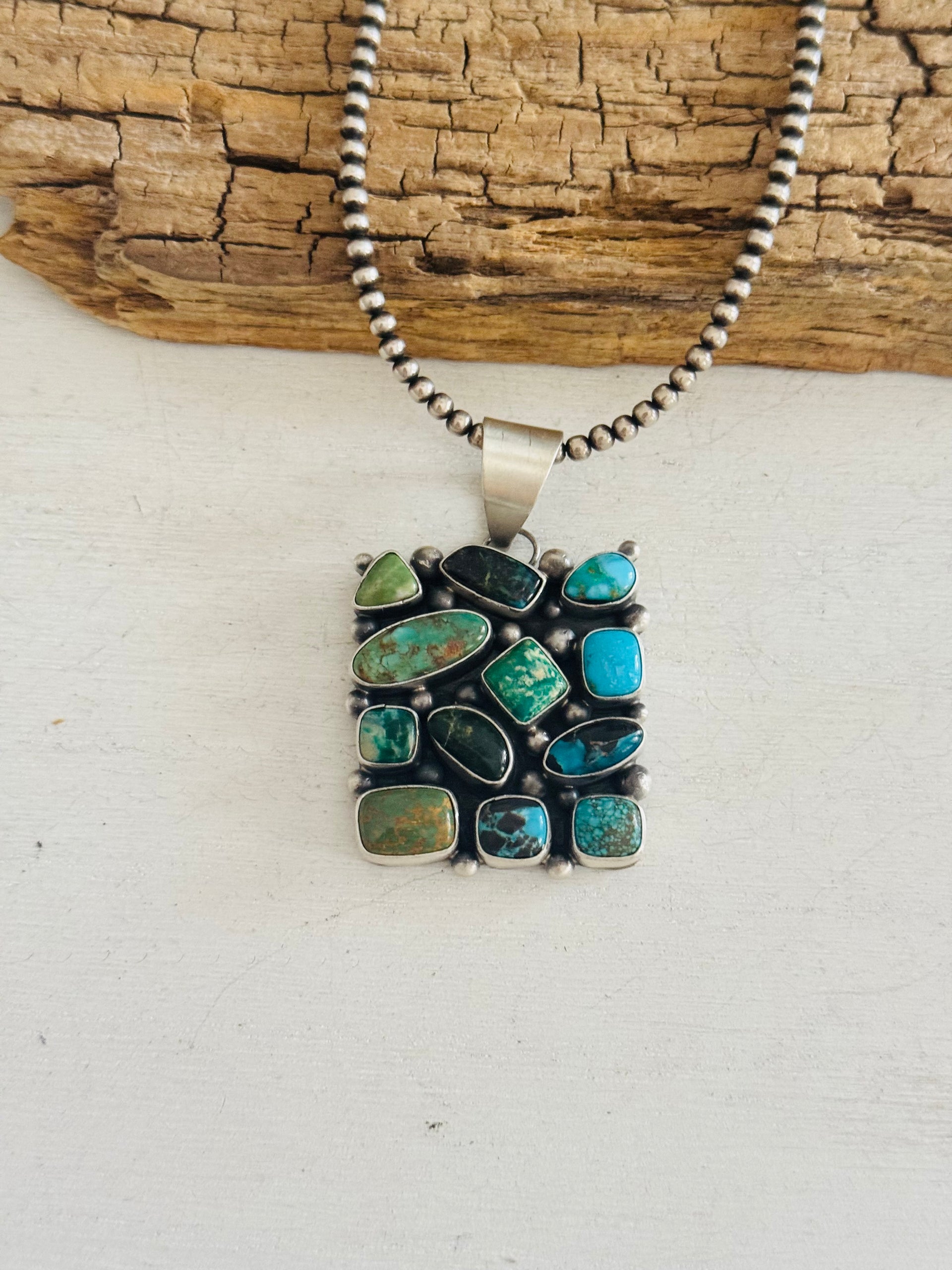 Tricia Smith Mixed Turquoise & Sterling Silver Cluster Pendant