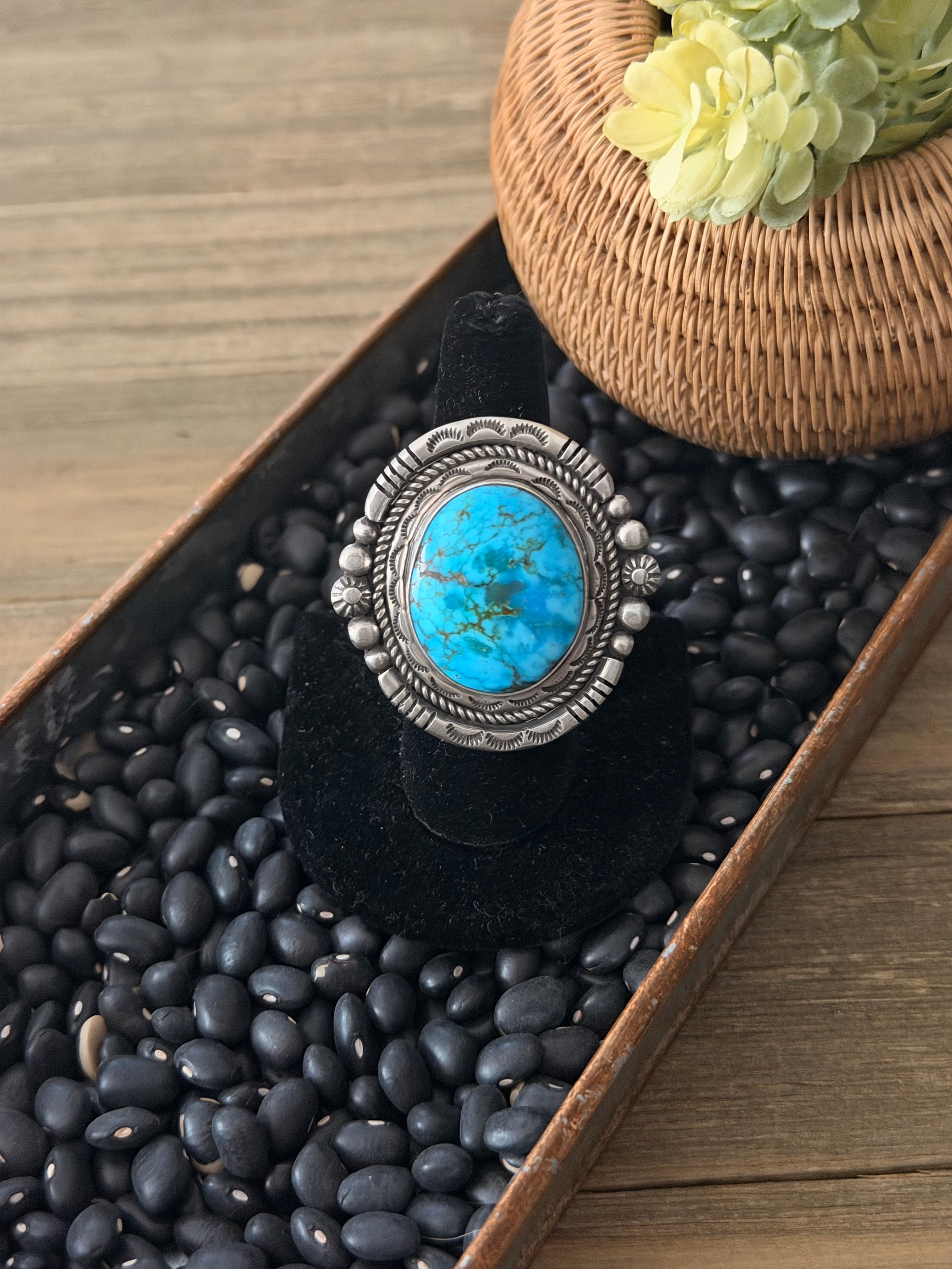 Fred Francis Highgrade Kingman Turquoise & Sterling Silver Adjustable Ring