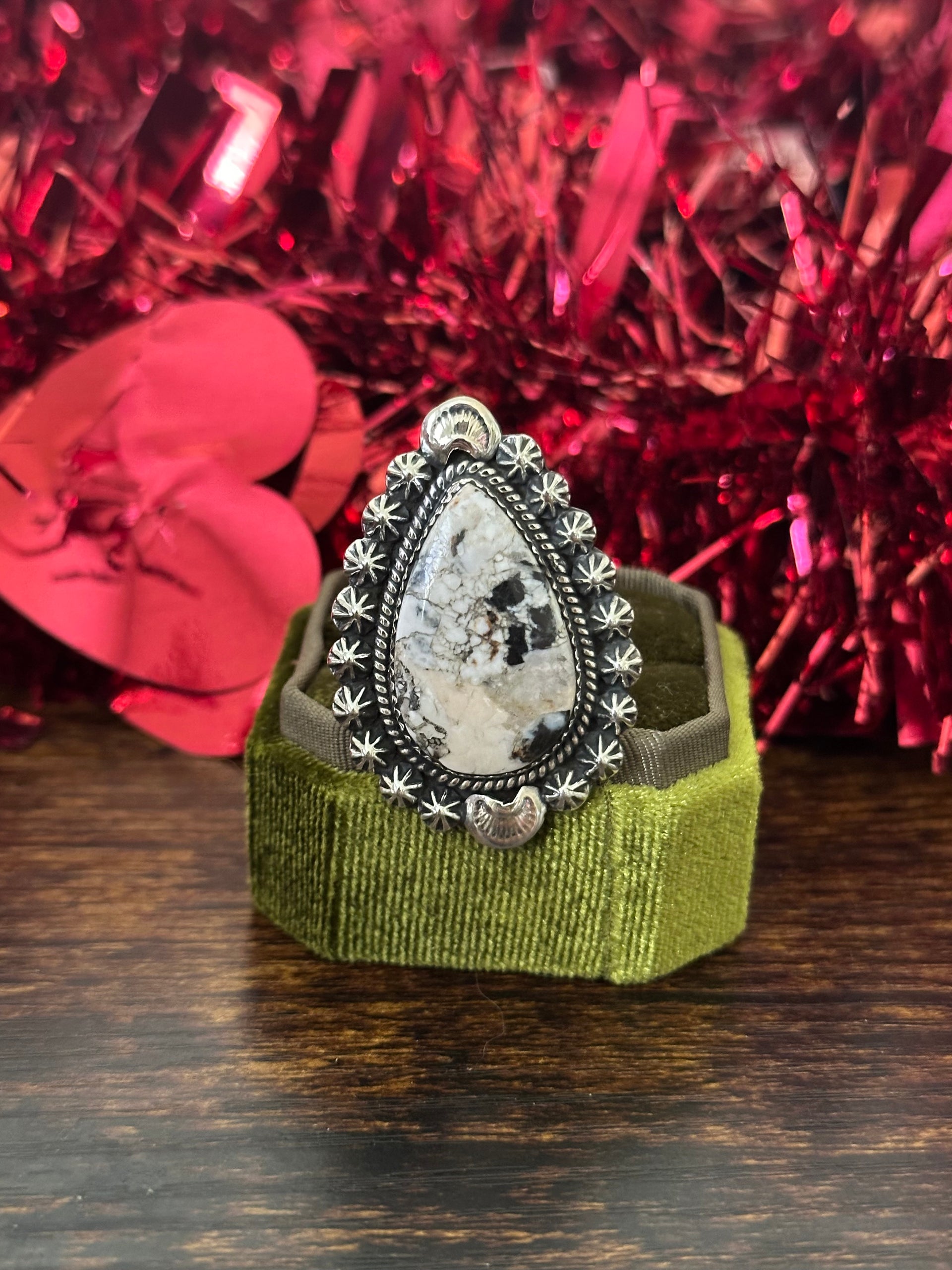 Southwest Handmade White Buffalo & Sterling Silver Adjustable Ring