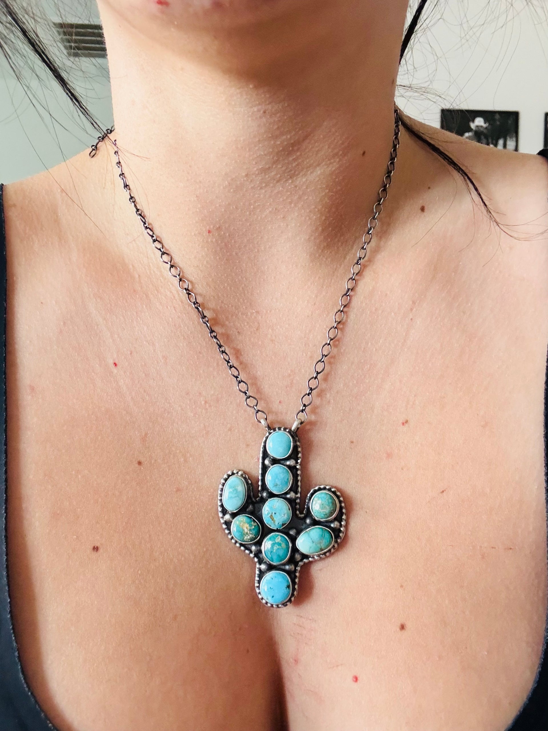Annette Martinez Royston Turquoise & Sterling Silver Saguaro Cluster Necklace