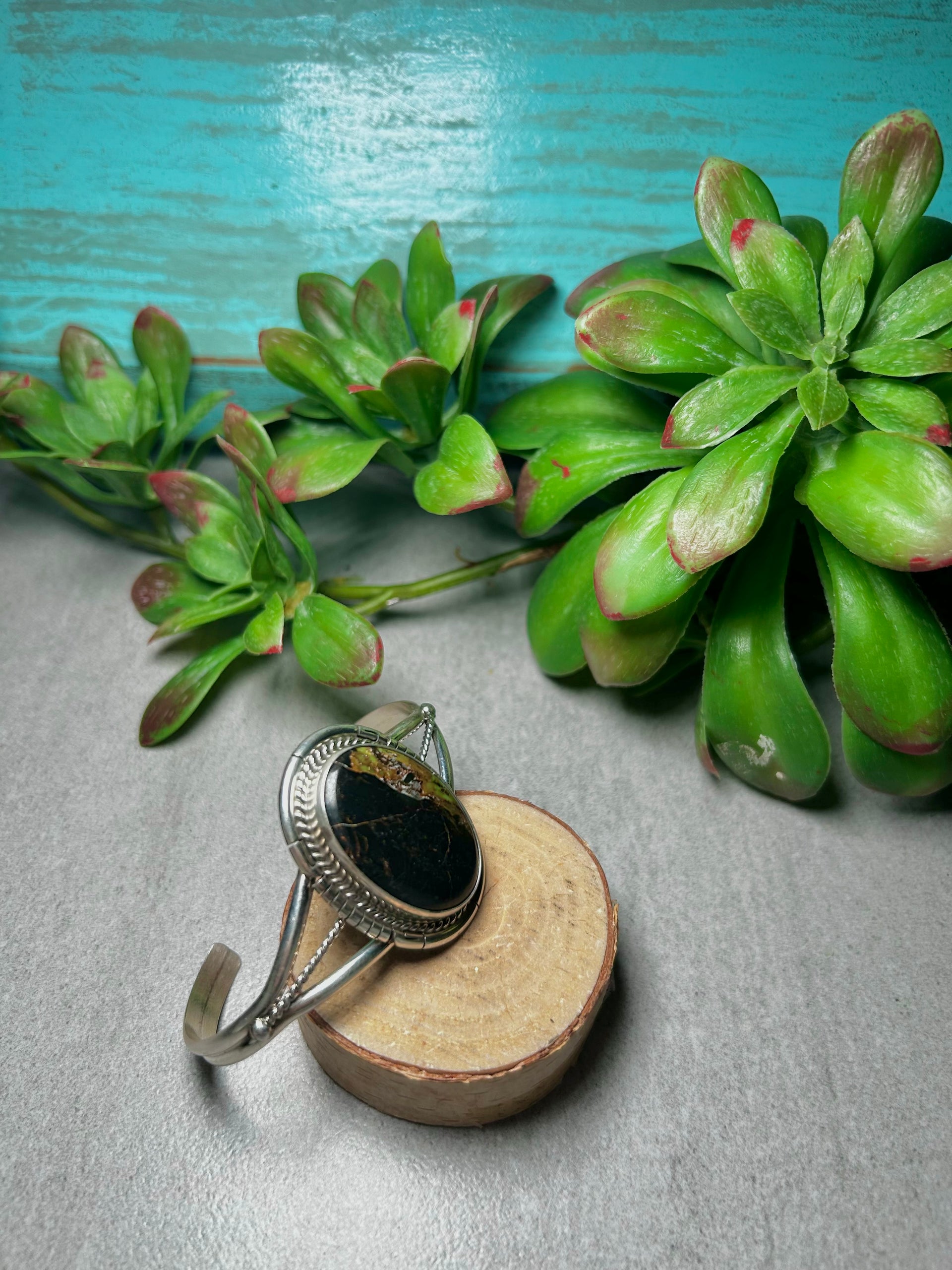 Dave Skeets Black Jack Turquoise & Sterling Silver Cuff Bracelet