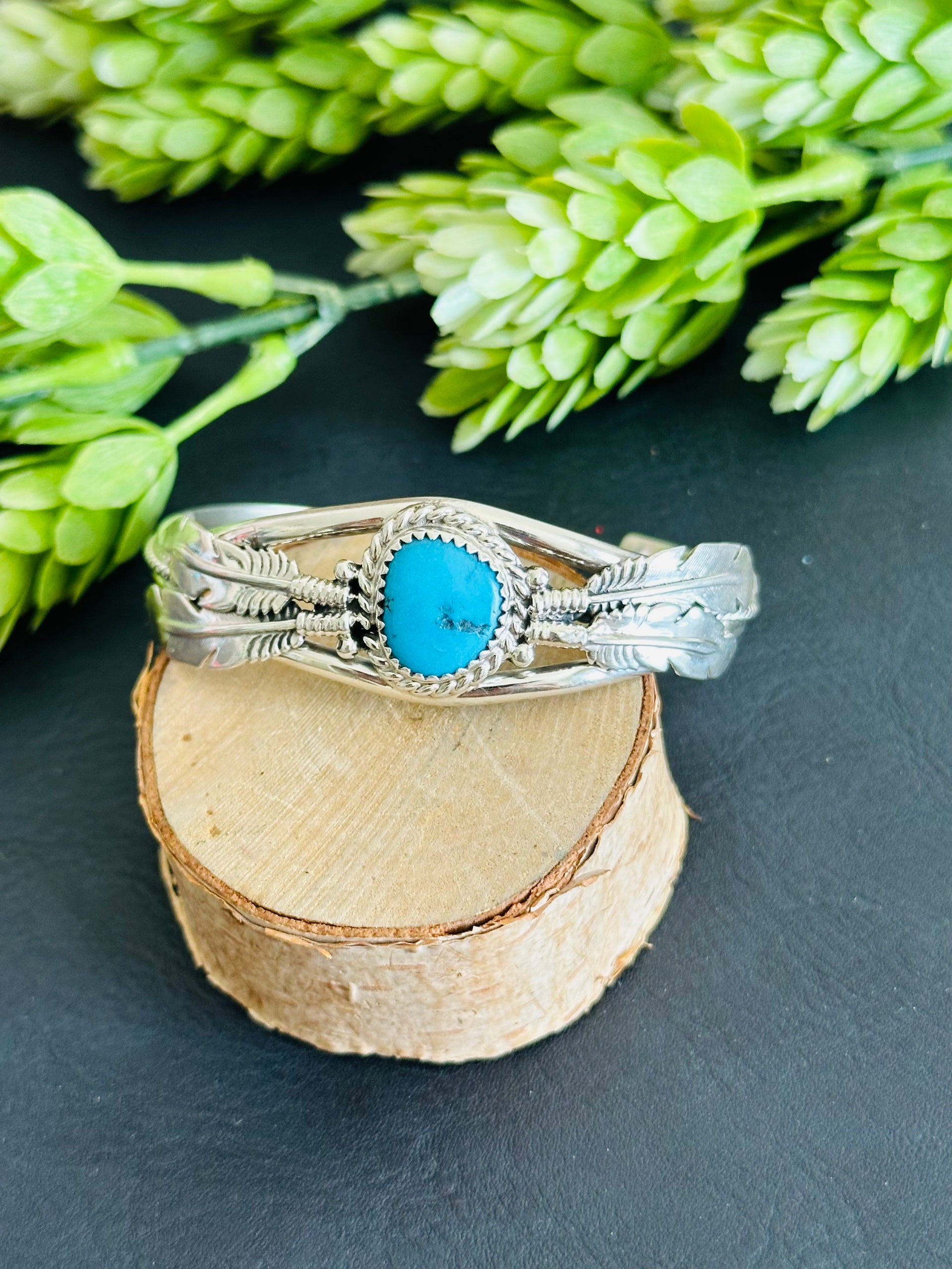 Navajo Made Kingman Turquoise & Sterling Silver Cuff Bracelet
