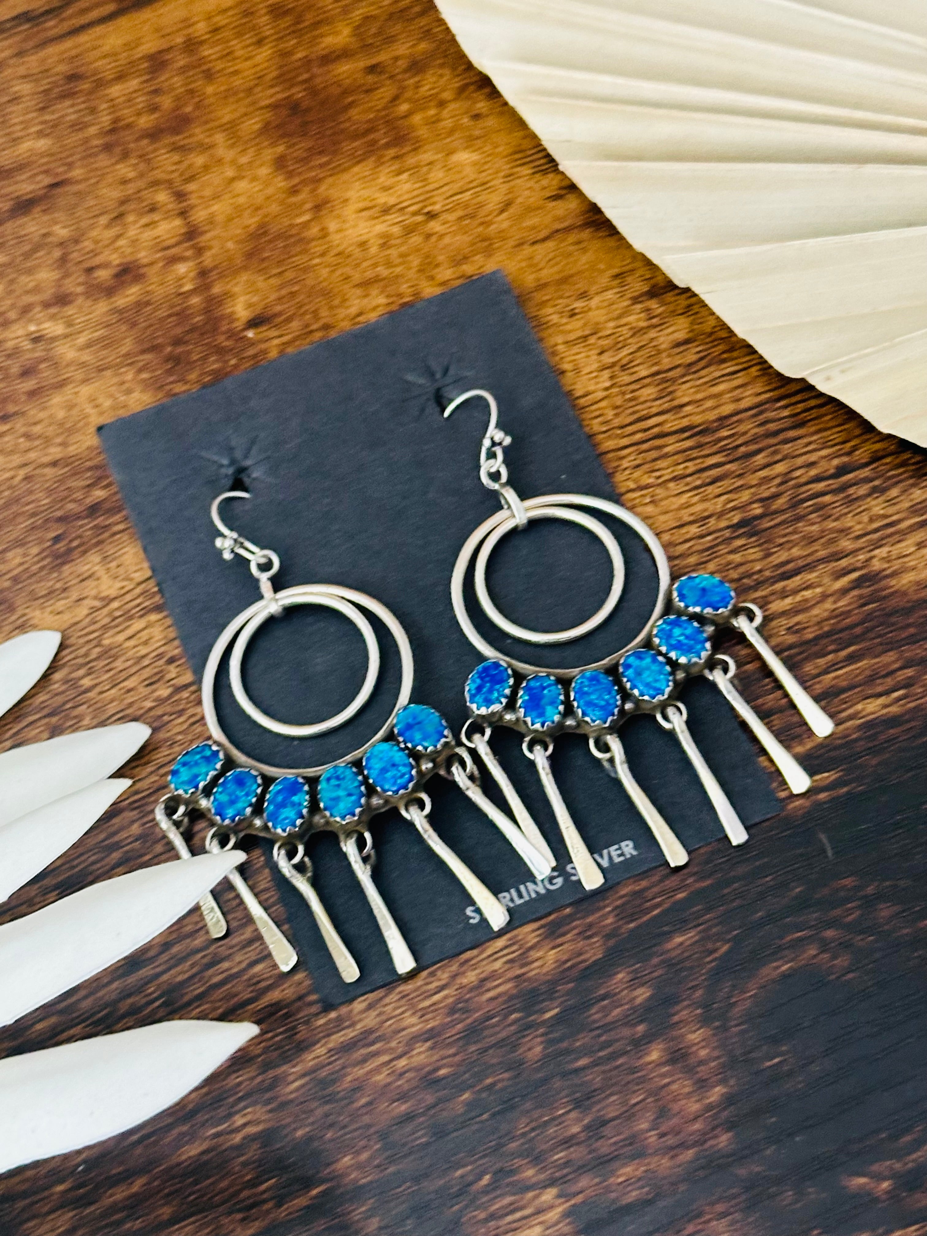 Southwest Handmade Blue Opal & Sterling Silver Dangle Earrings